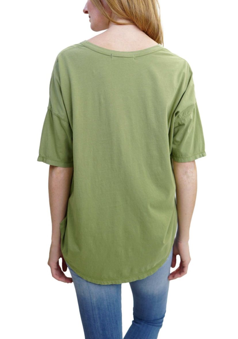 Cotton Jersey V Neck Elbow Sleeve