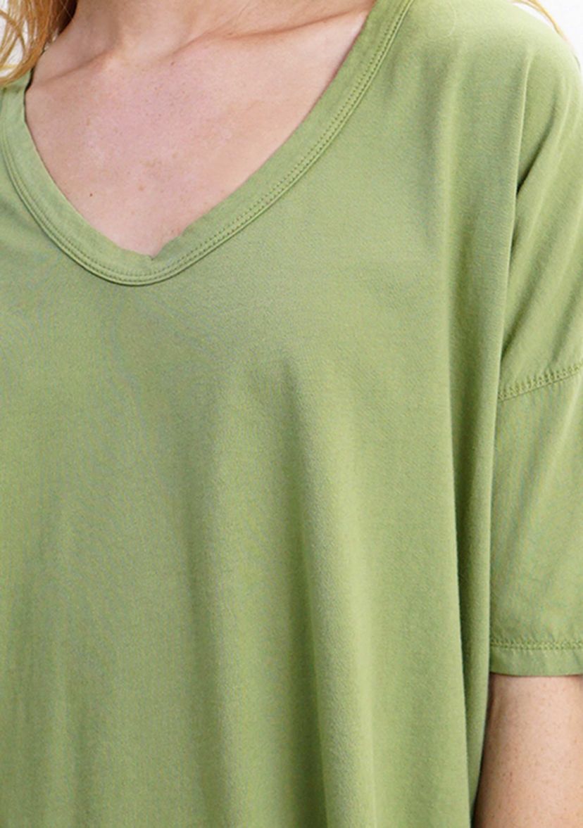 Cotton Jersey V Neck Elbow Sleeve