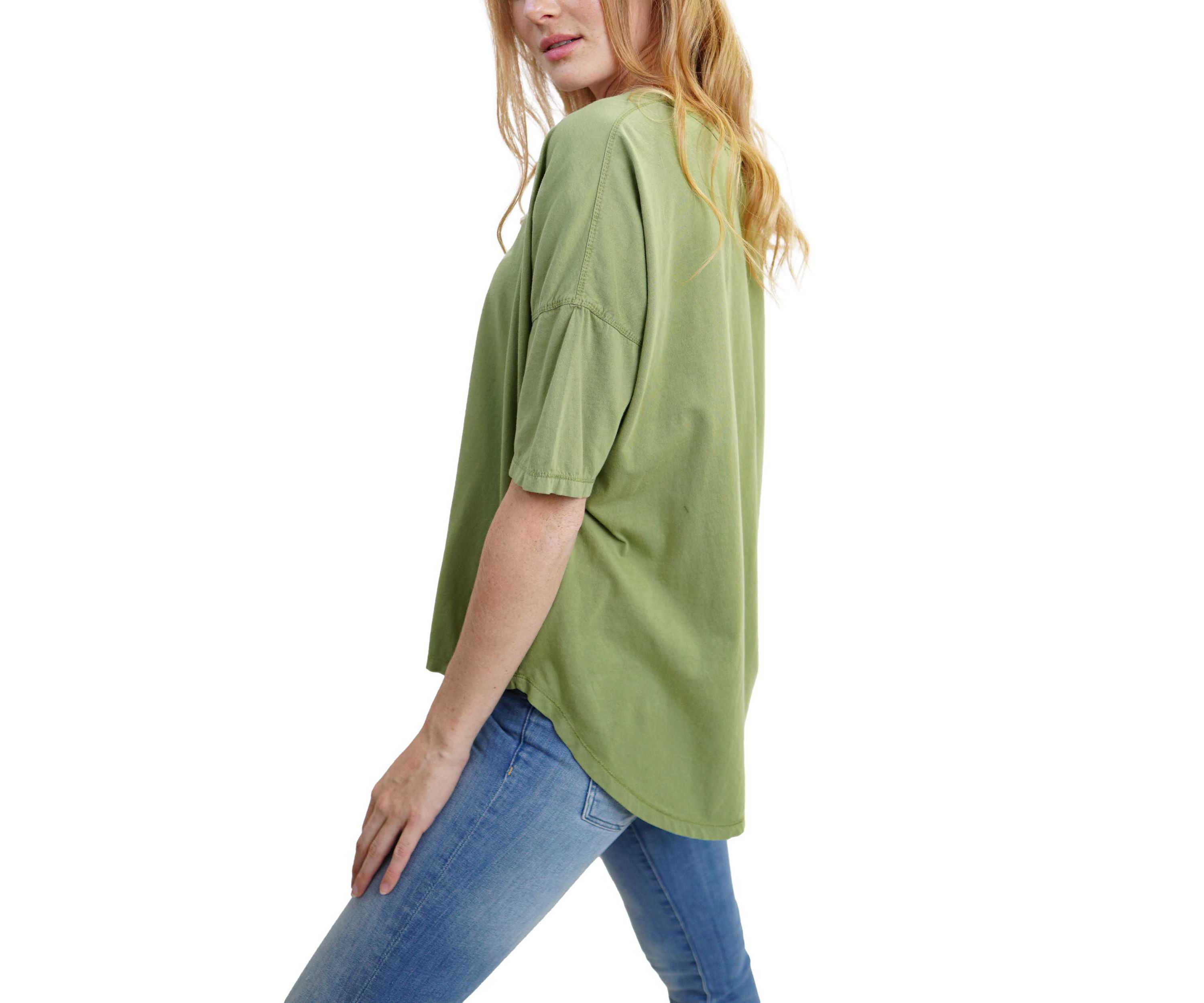 Cotton Jersey V Neck Elbow Sleeve