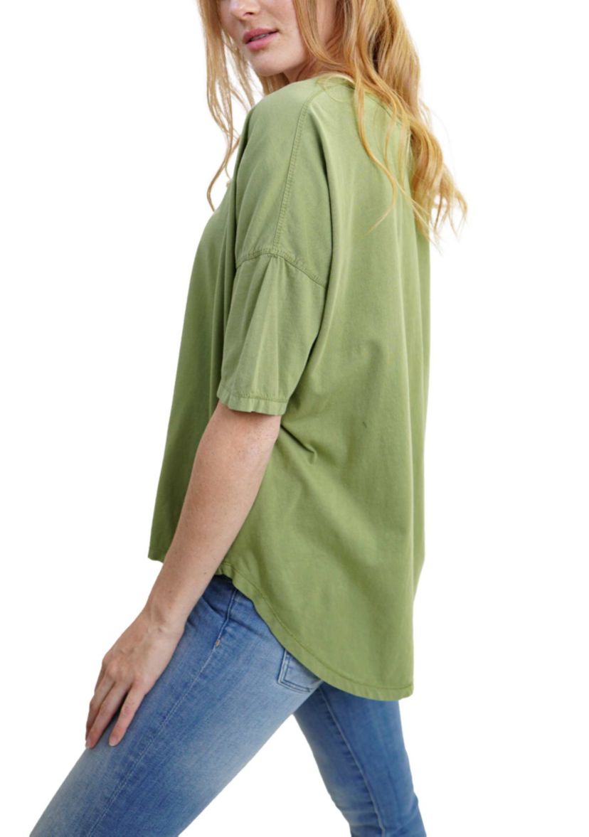 Cotton Jersey V Neck Elbow Sleeve
