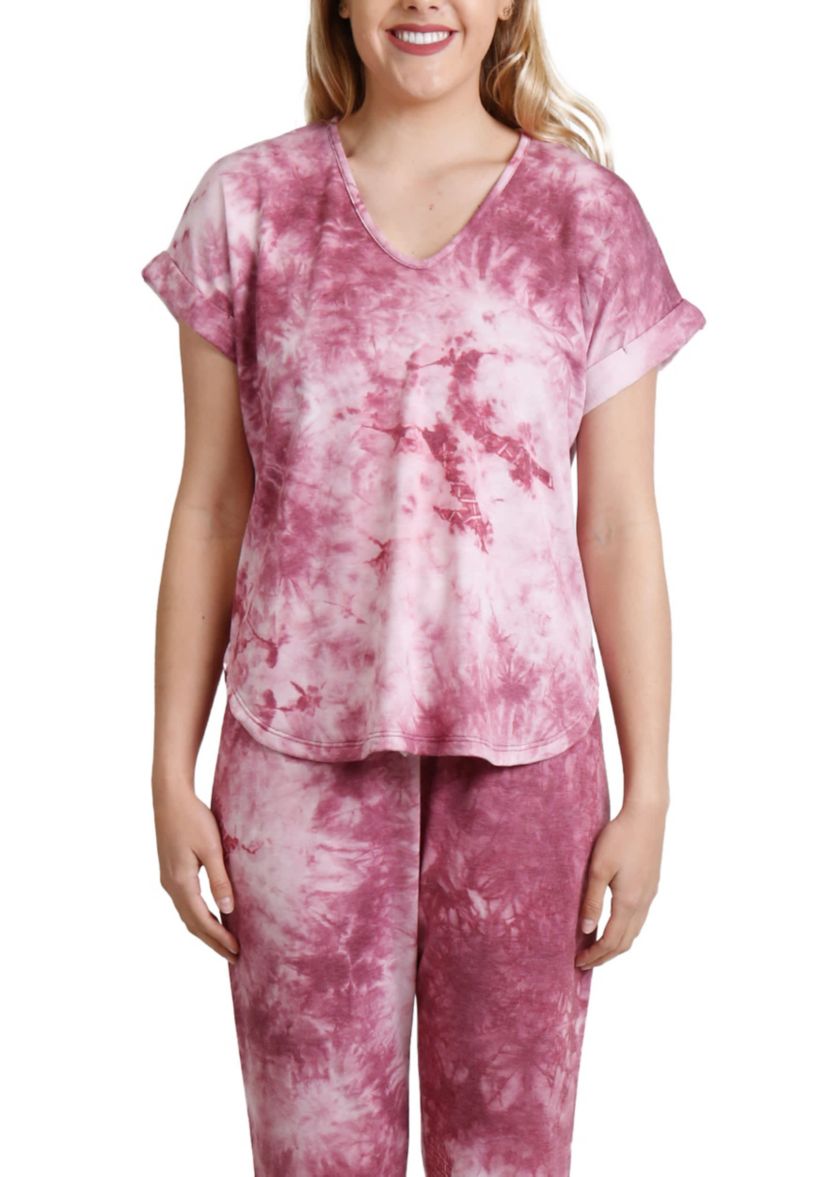 Tie Dye French Terry V Neck Rolled Sleeve
