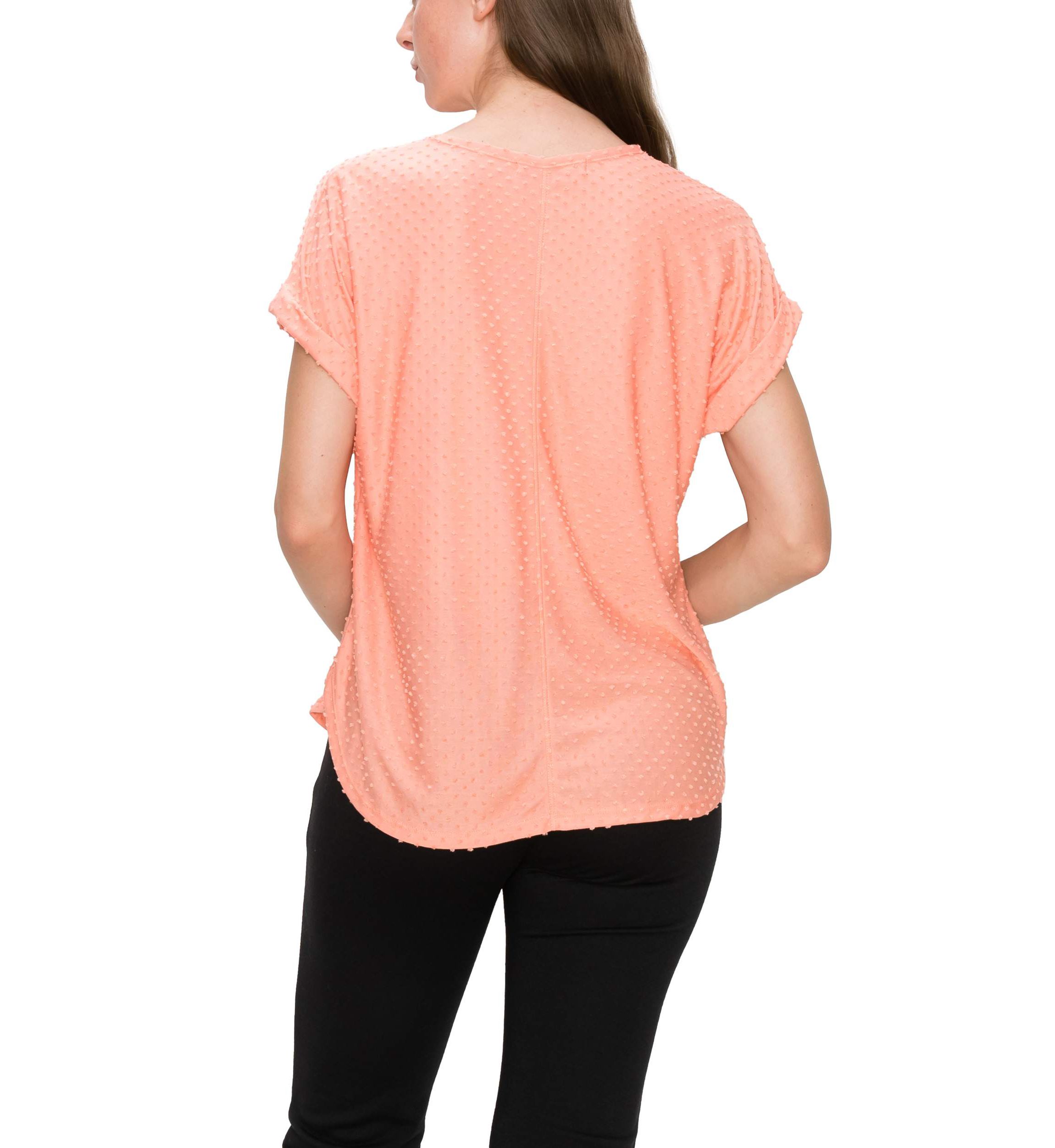 Swiss Dot Jersey V Neck Rolled Sleeve