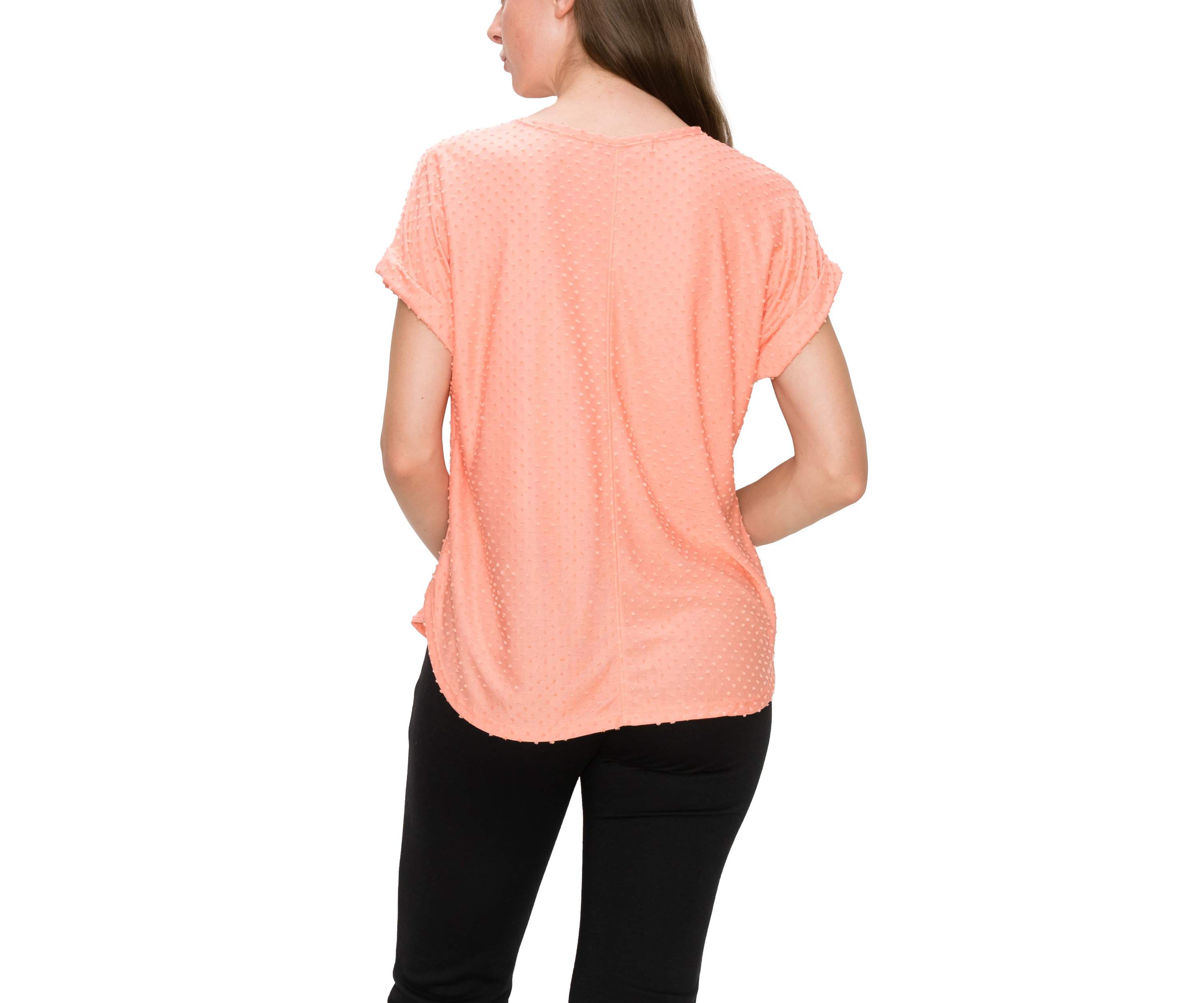Swiss Dot Jersey V Neck Rolled Sleeve