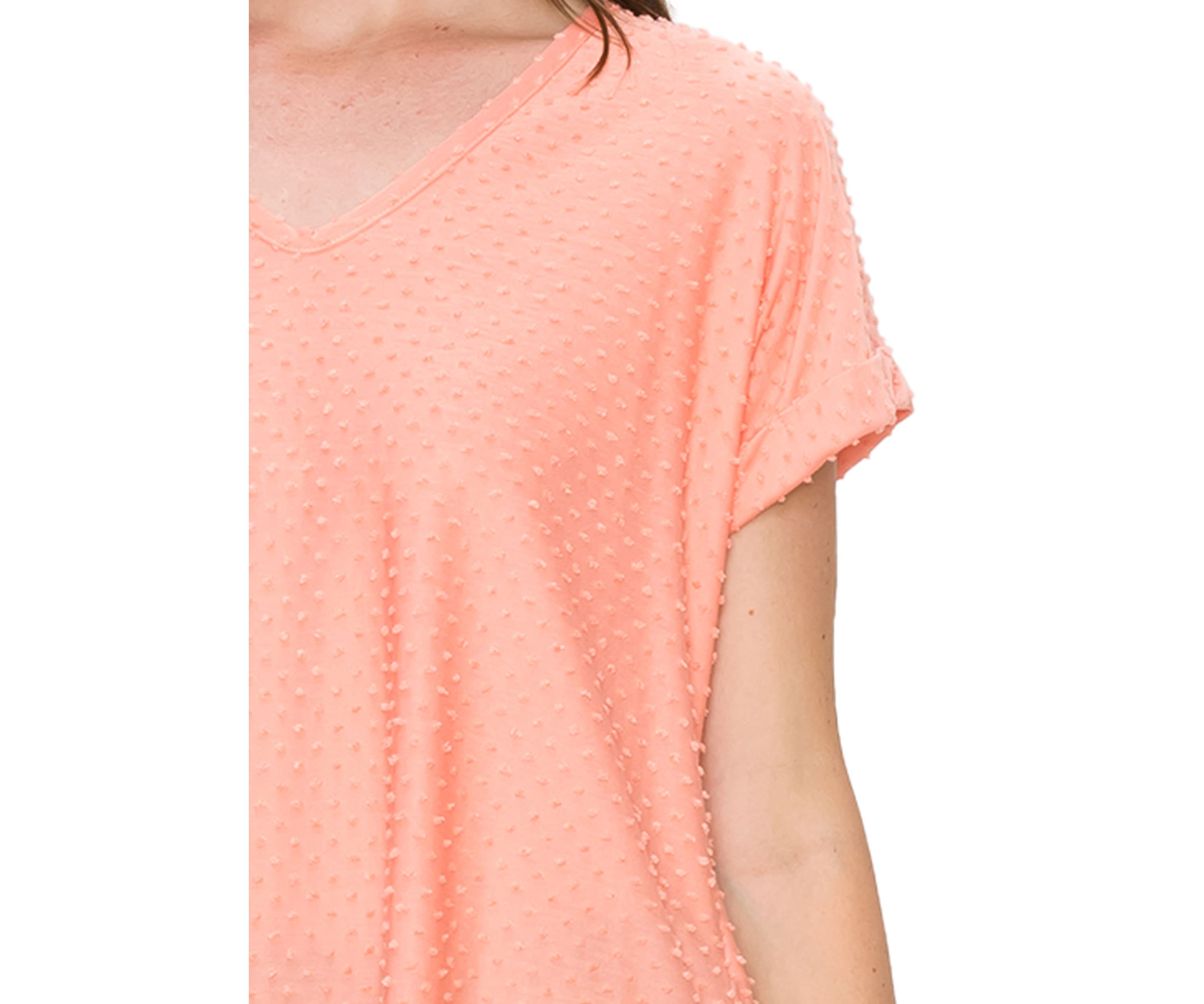 Swiss Dot Jersey V Neck Rolled Sleeve