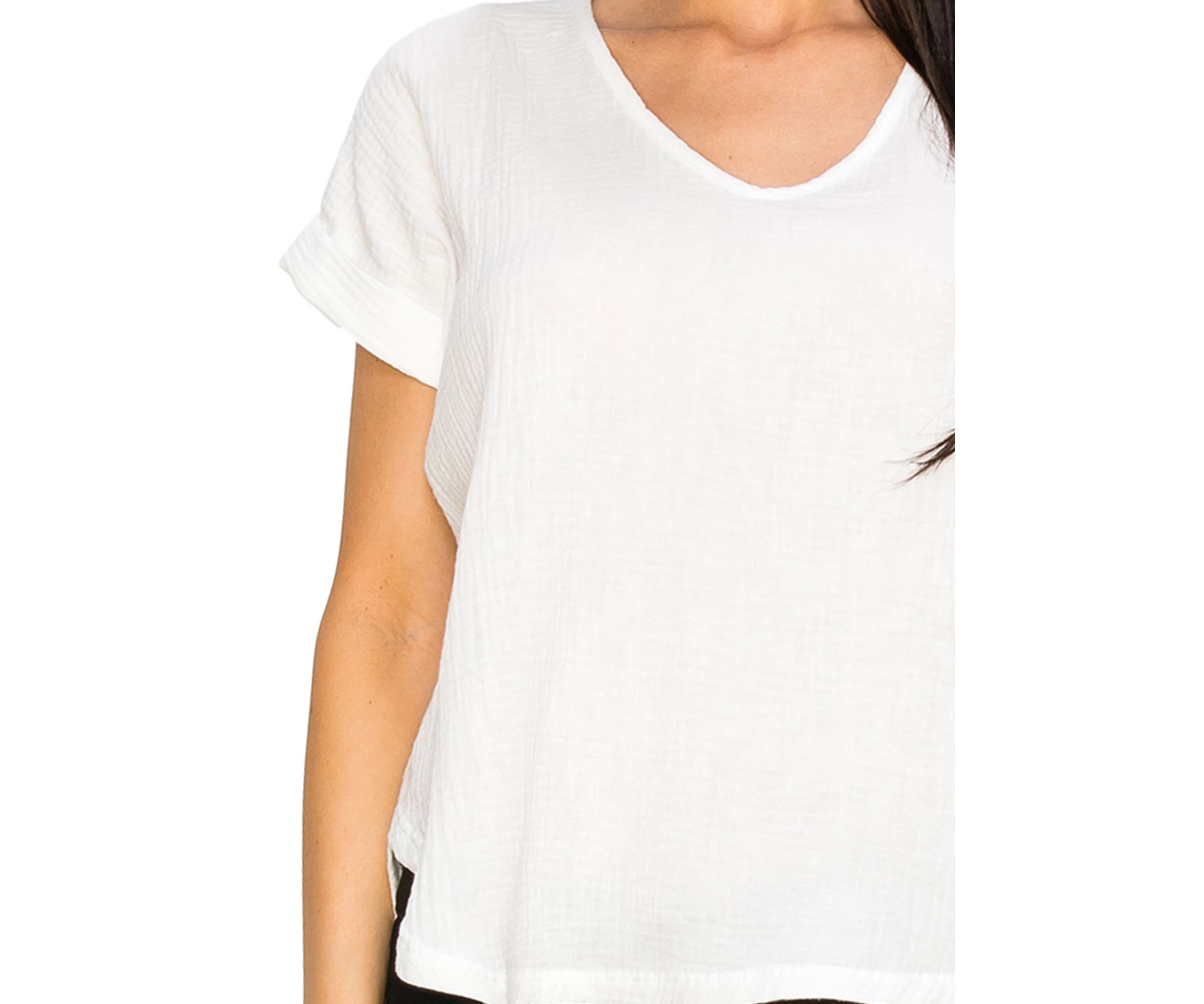 Fluffy Gauze V Neck Rolled Sleeve