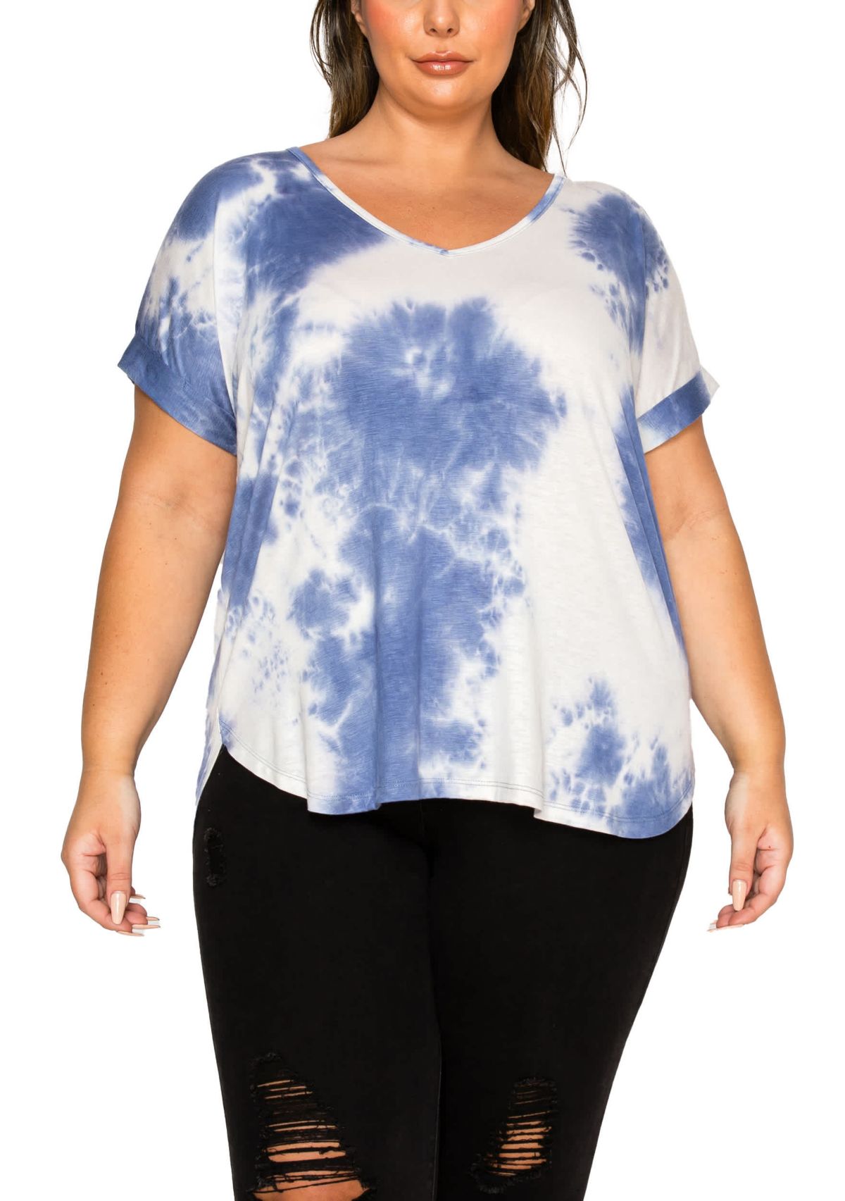 Hand Tie Dye V Neck Rolled Sleeve