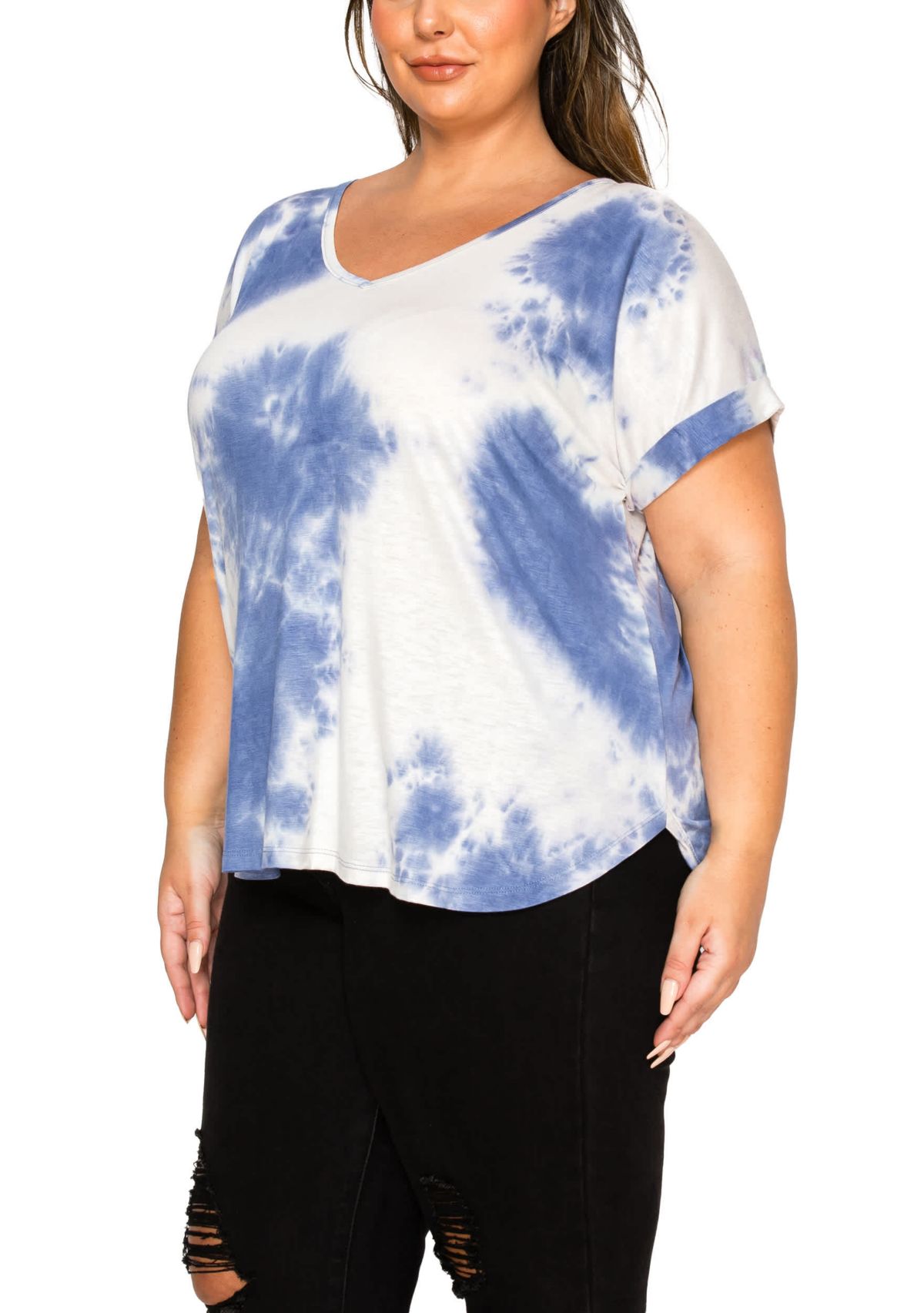 Hand Tie Dye V Neck Rolled Sleeve