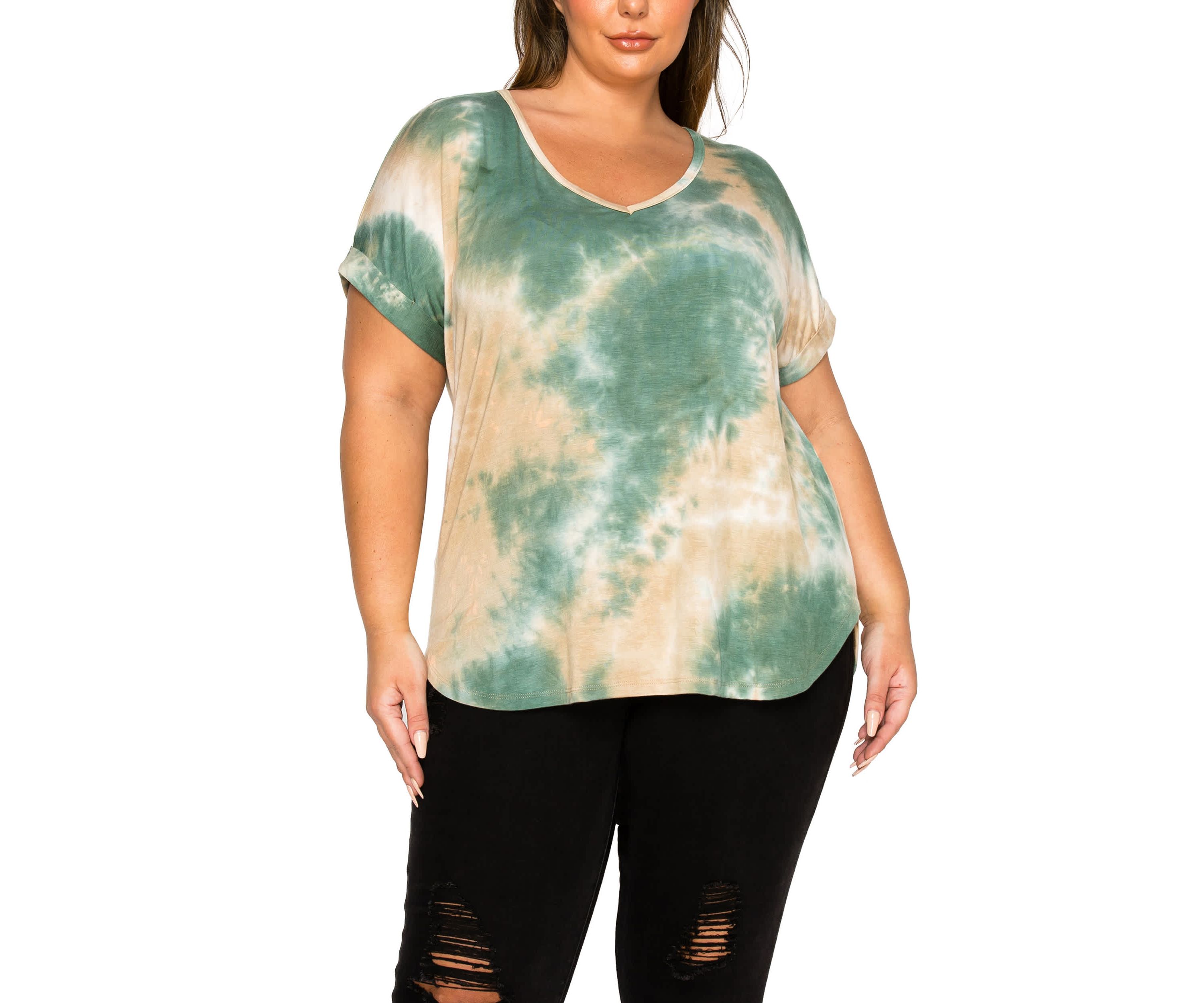 Hand Tie Dye V Neck Rolled Sleeve