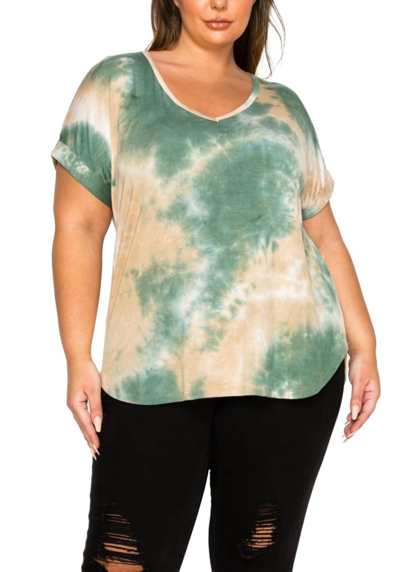 Hand Tie Dye V Neck Rolled Sleeve