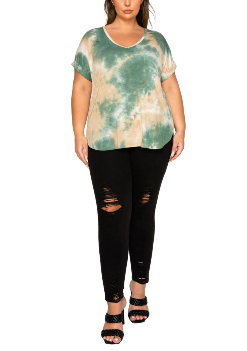 Hand Tie Dye V Neck Rolled Sleeve