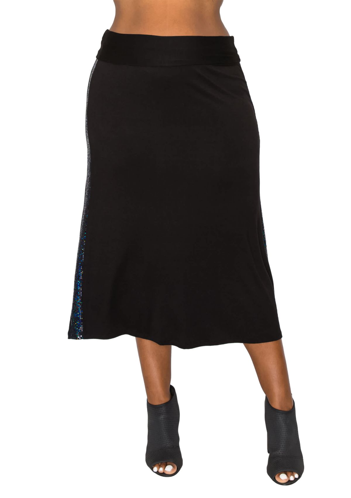 Sequin Side Contrast Foldover Midi Skirt