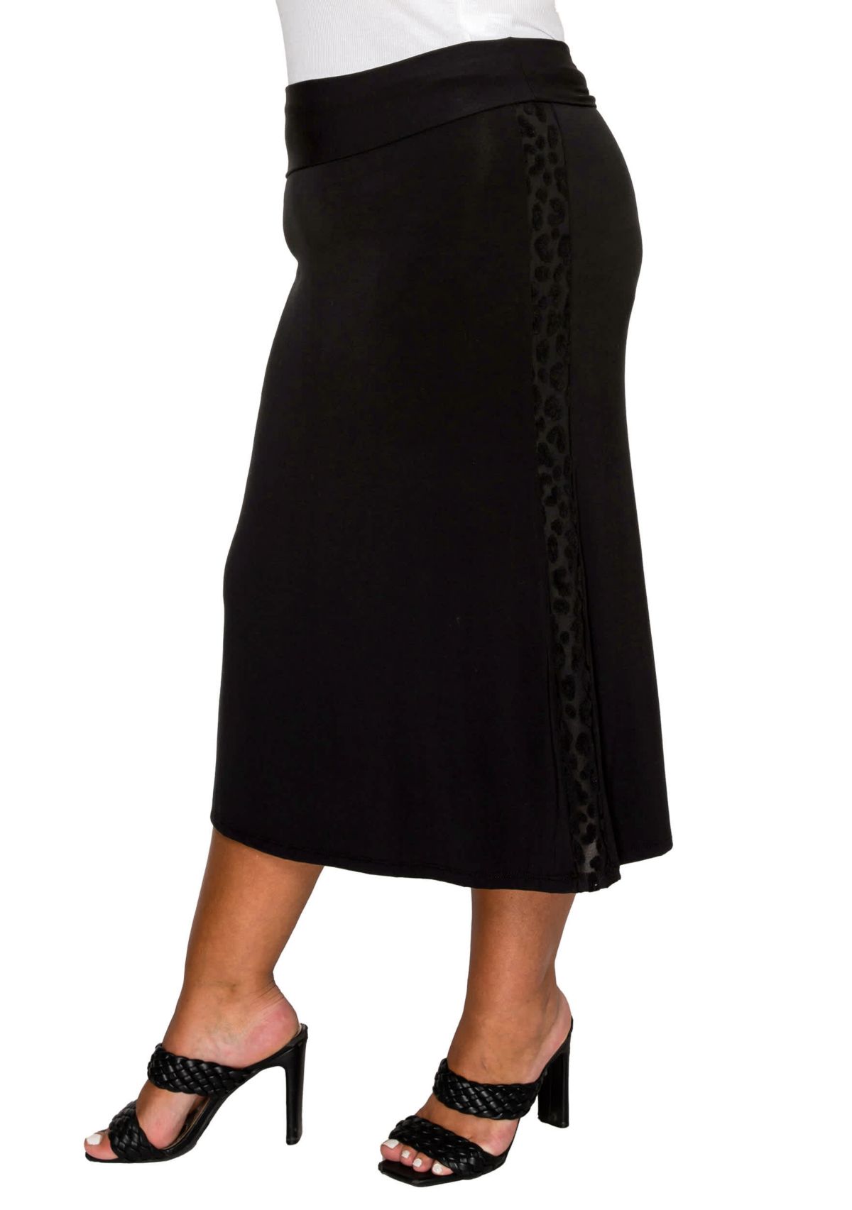 Cheetah Burnout Side Contrast Foldover Midi Skirt