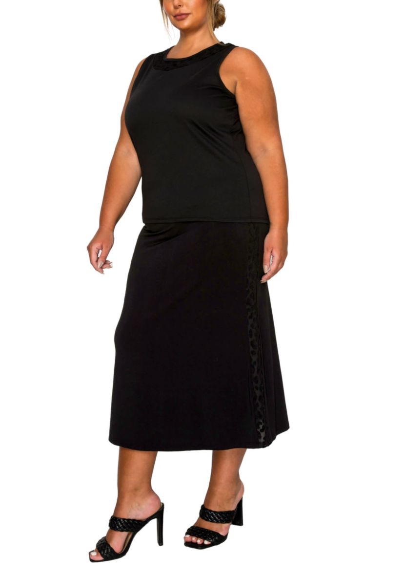 Cheetah Burnout Side Contrast Foldover Midi Skirt