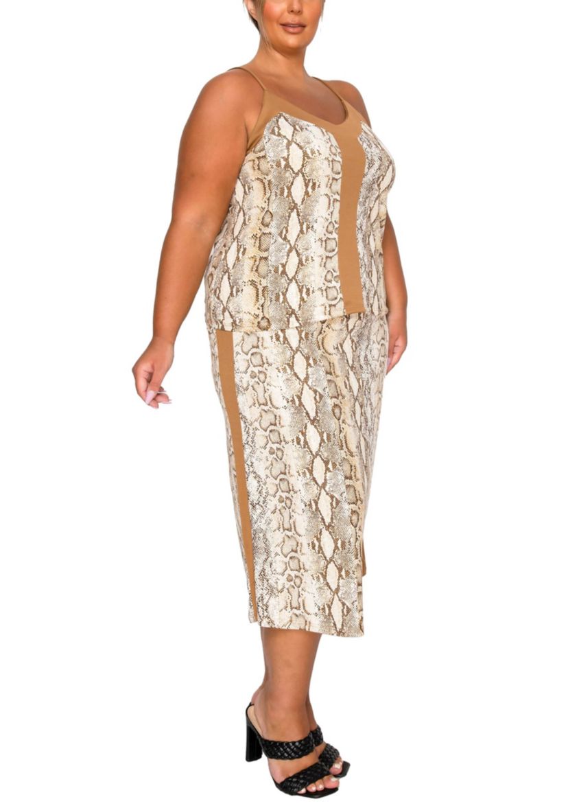 Python Side Contrast Foldover Midi Skirt