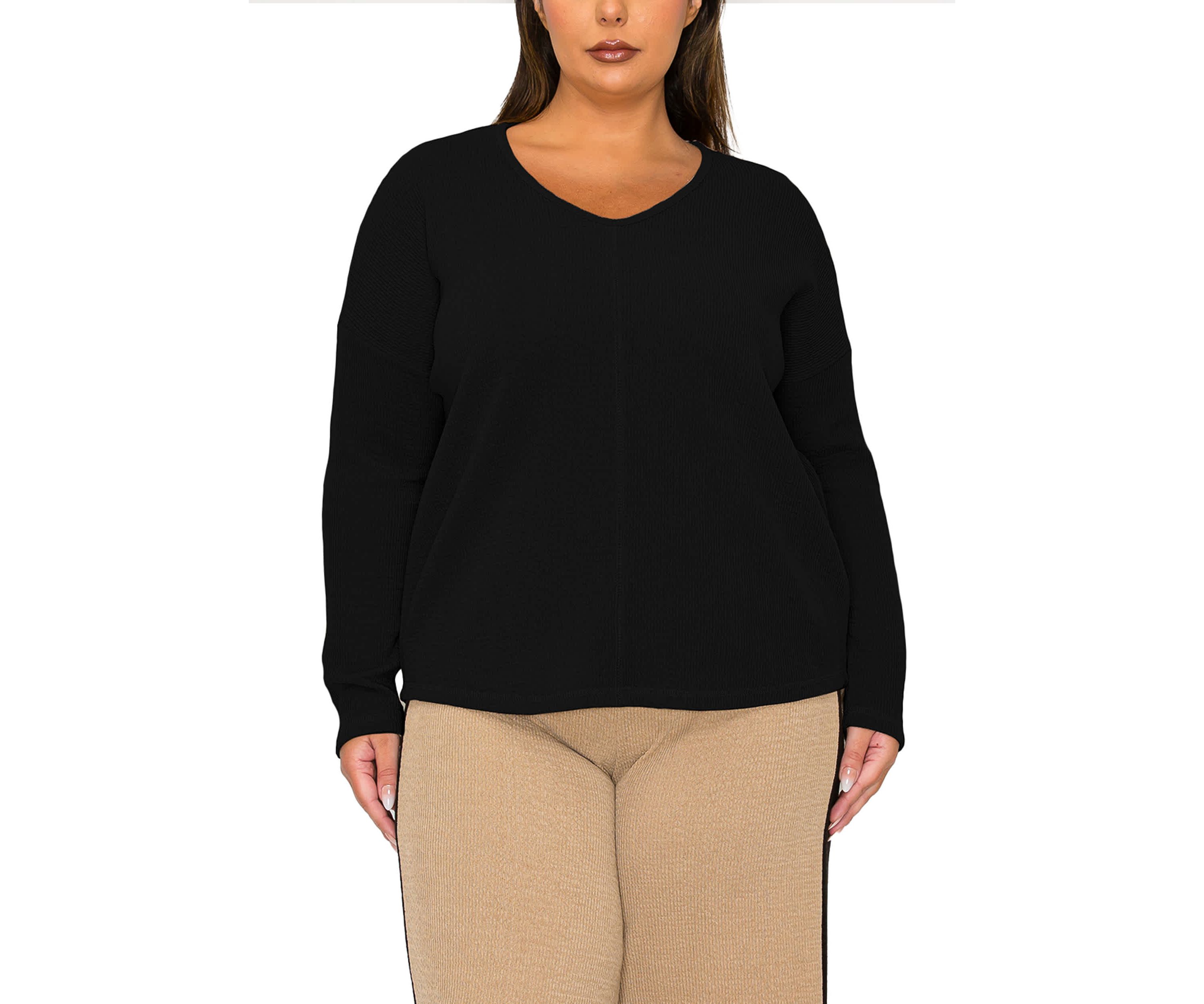 Textured Rib Front Seam Dolman Long Sleeve