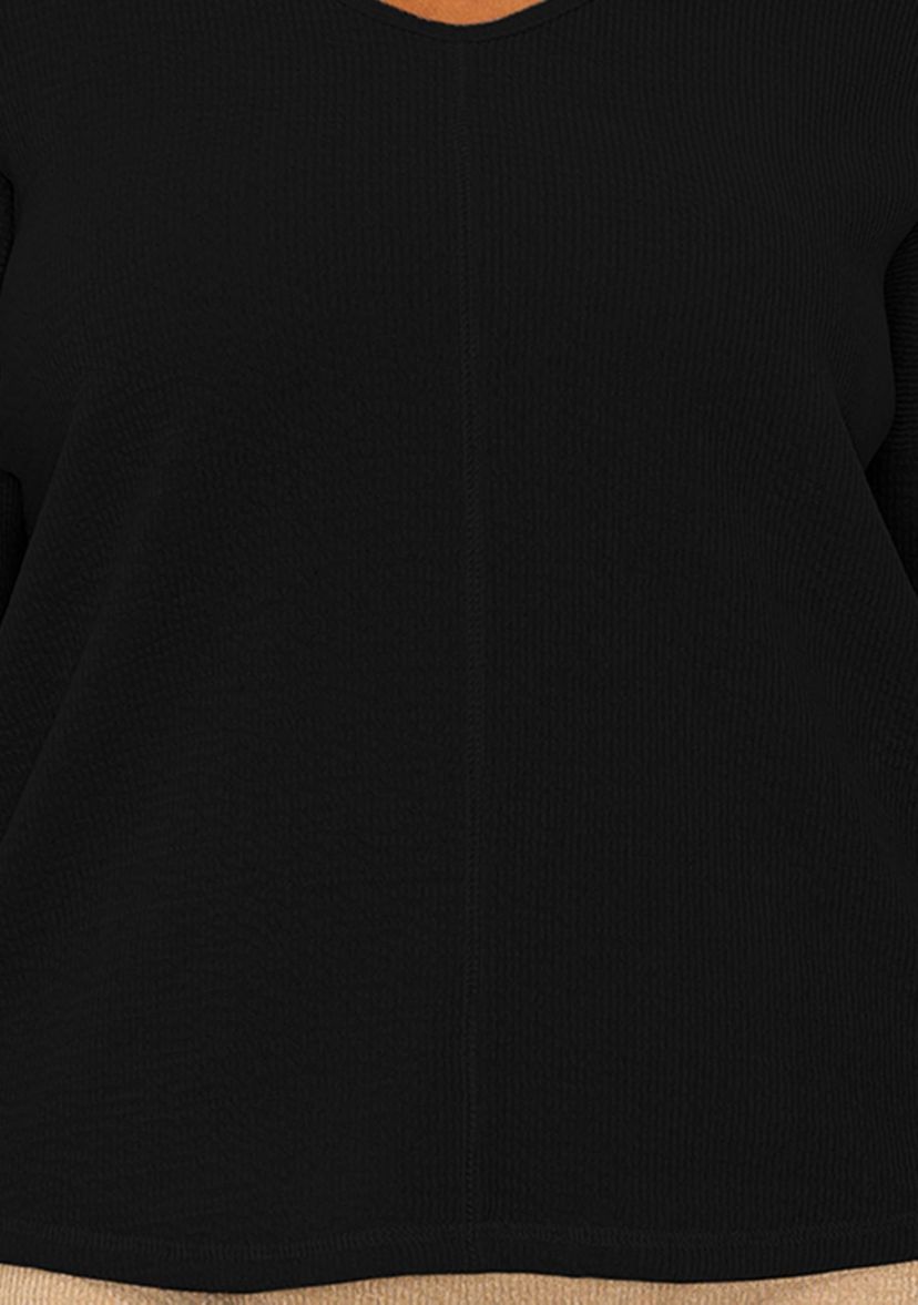 Textured Rib Front Seam Dolman Long Sleeve