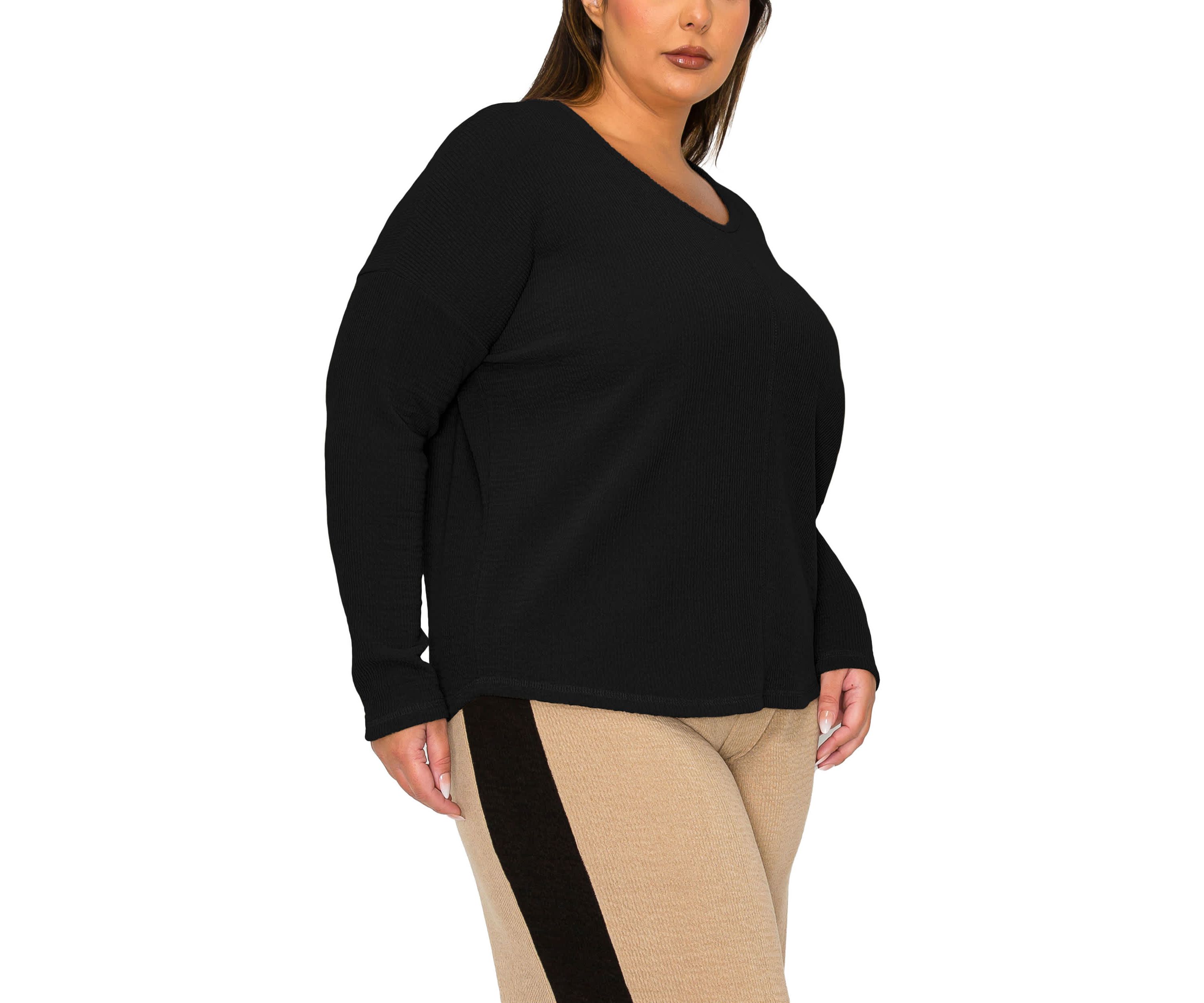 Textured Rib Front Seam Dolman Long Sleeve