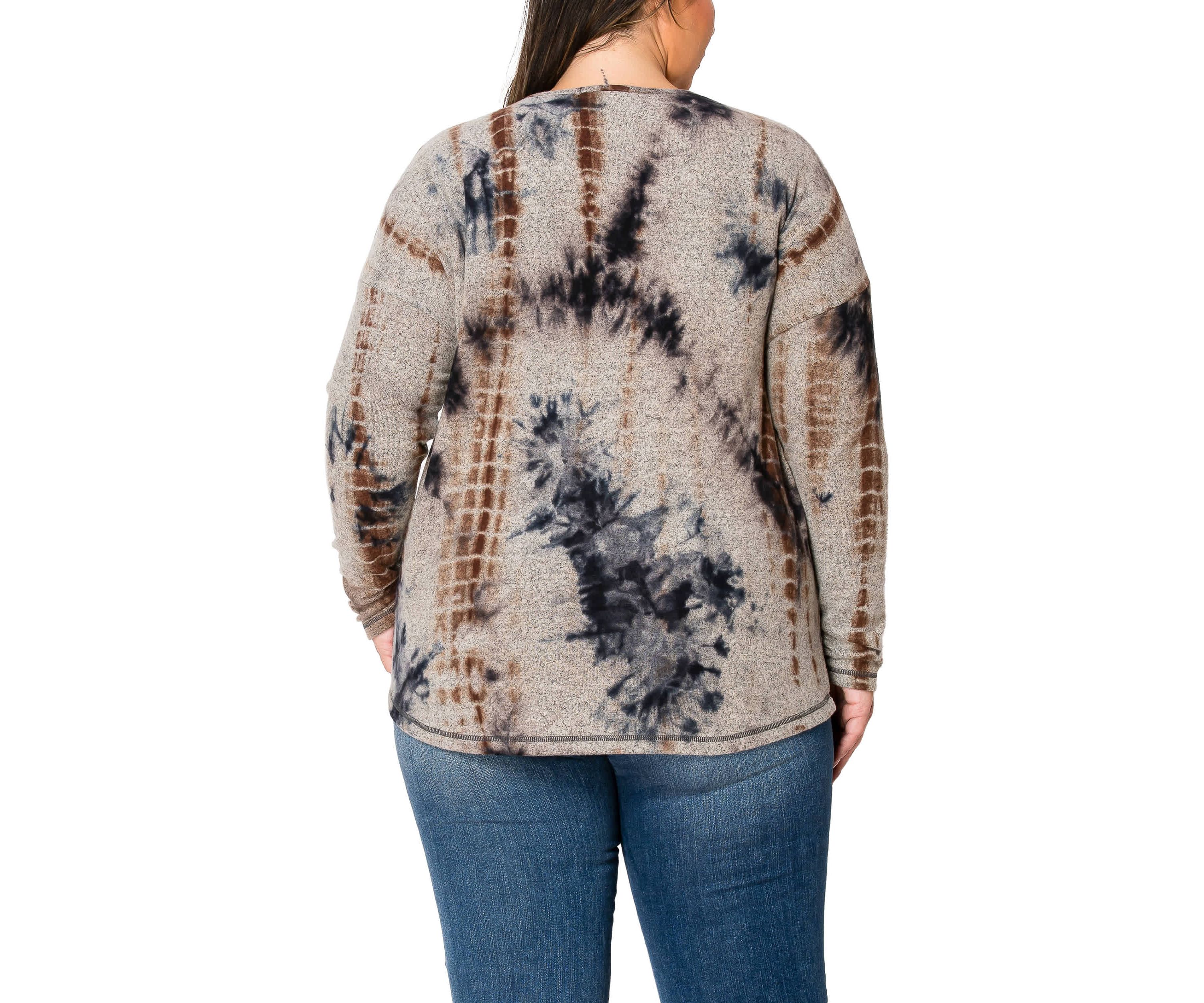 Hand Tie Dye Cozy V Neck Seam Front Dolman Long Sleeve