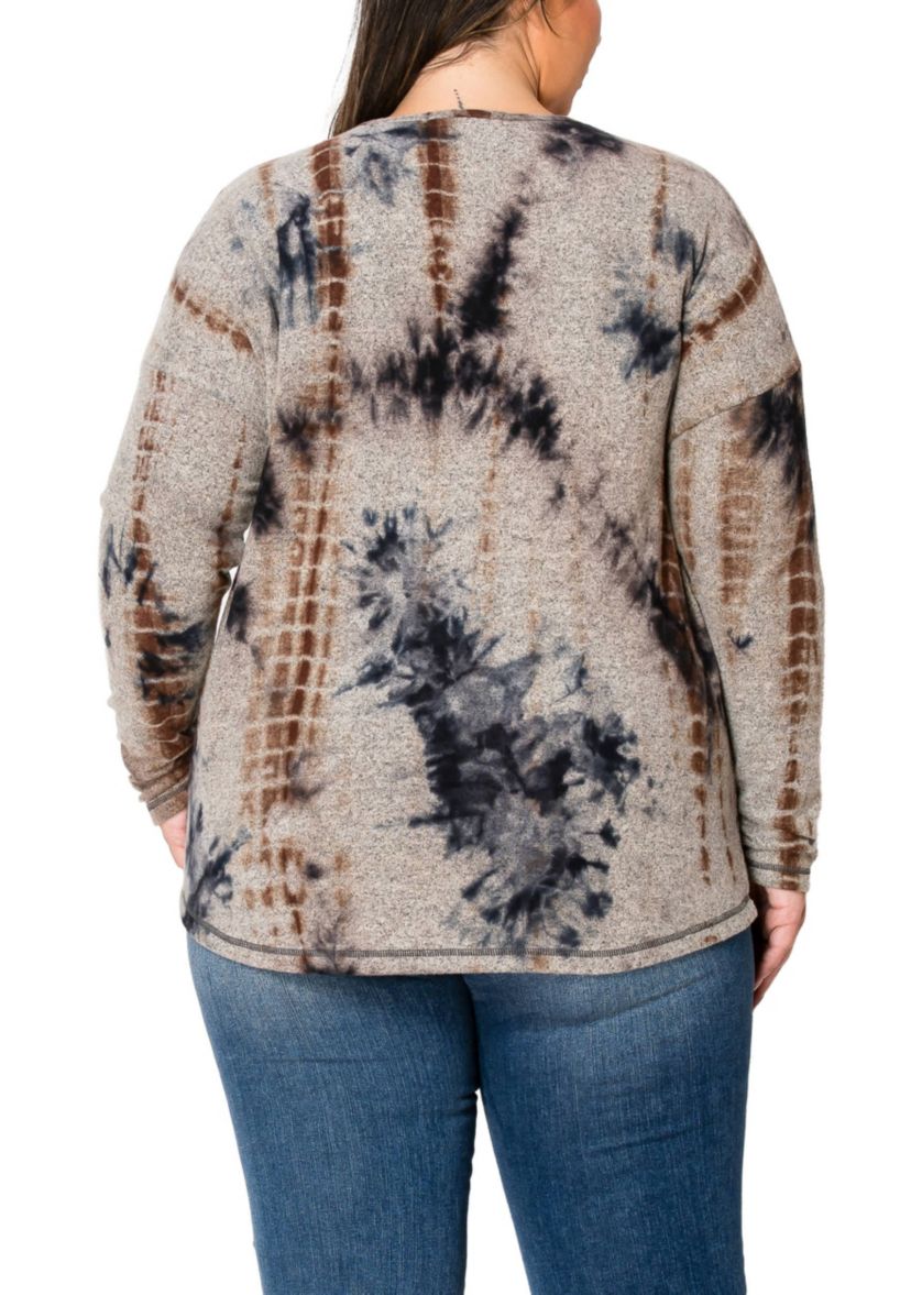 Hand Tie Dye Cozy V Neck Seam Front Dolman Long Sleeve