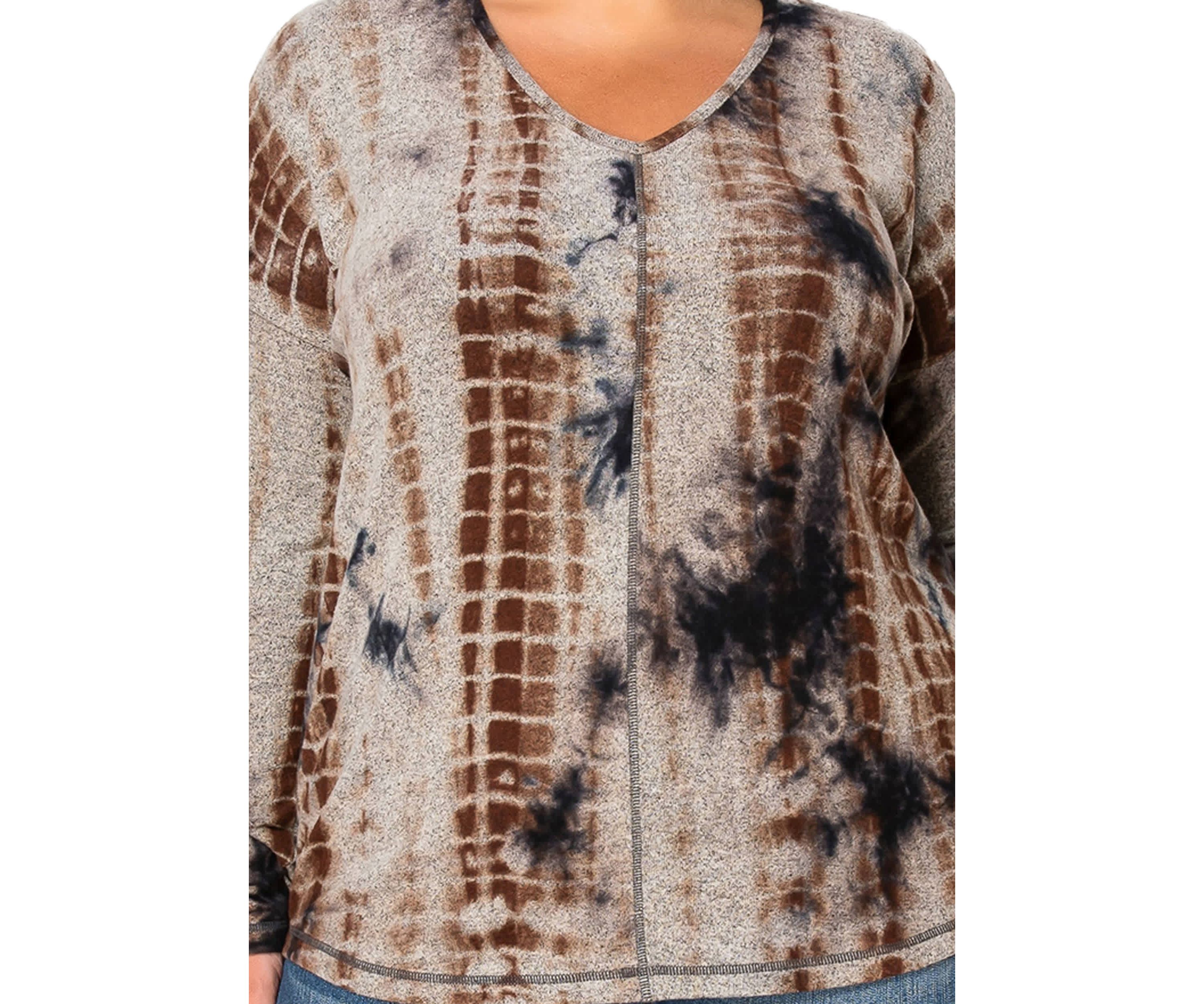 Hand Tie Dye Cozy V Neck Seam Front Dolman Long Sleeve