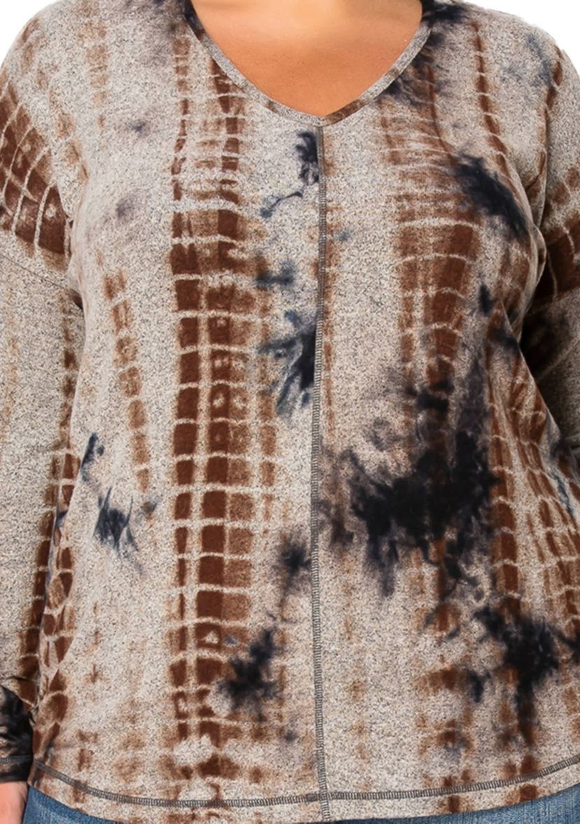 Hand Tie Dye Cozy V Neck Seam Front Dolman Long Sleeve