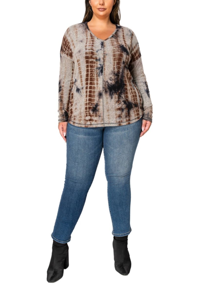 Hand Tie Dye Cozy V Neck Seam Front Dolman Long Sleeve