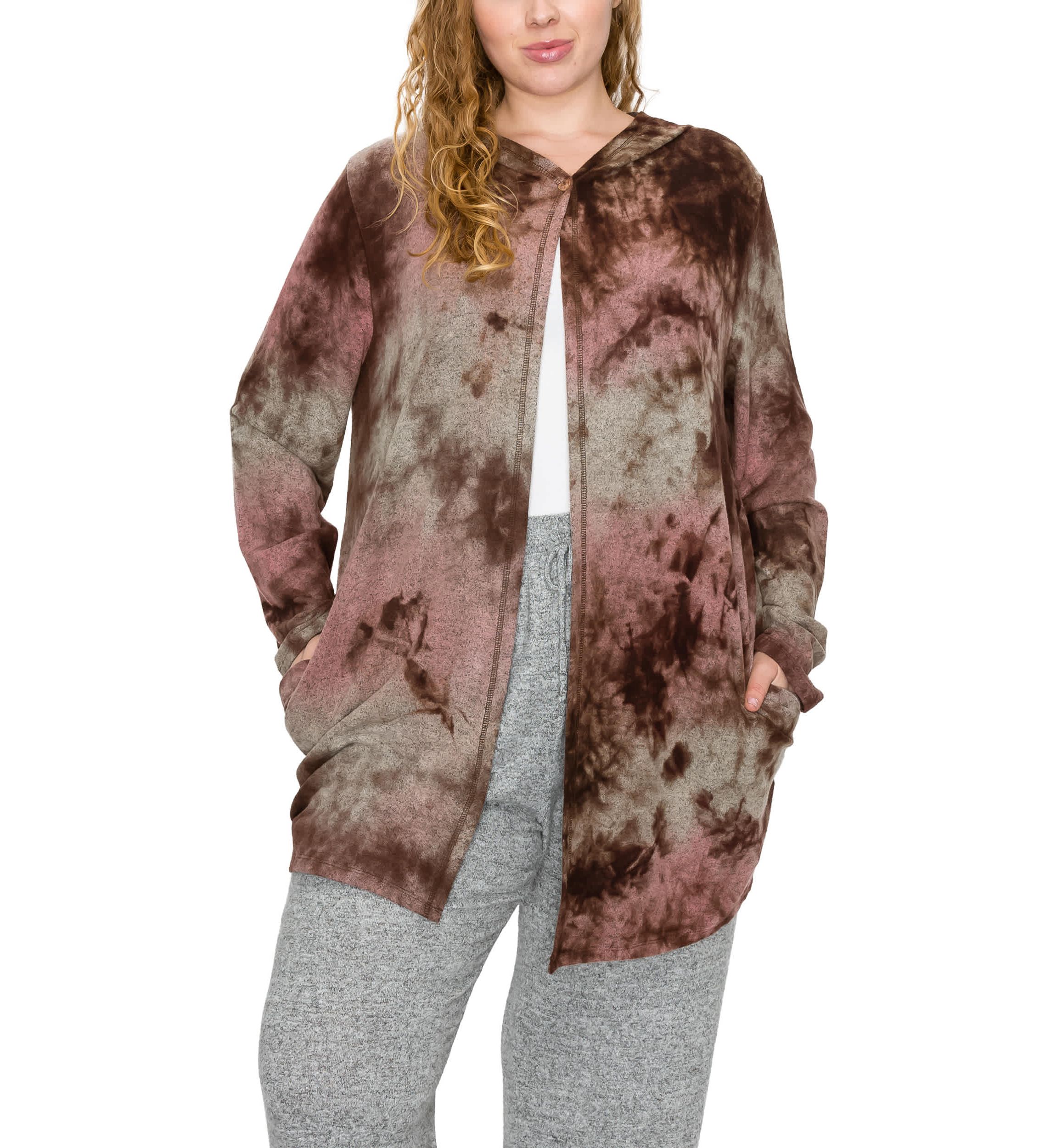 Hand Tie Dye Cozy One Button Hoodie Pocket Cardi