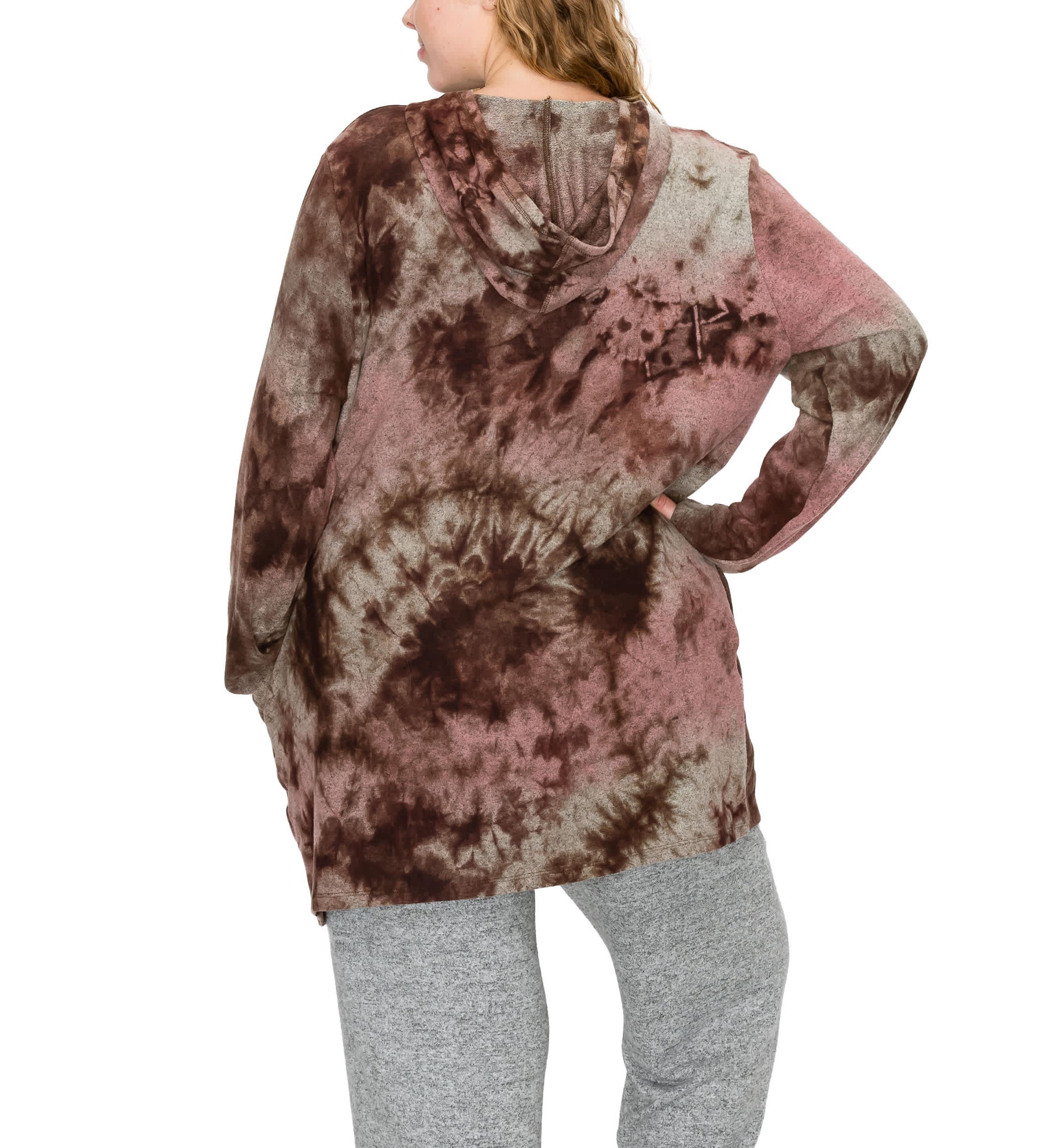 Hand Tie Dye Cozy One Button Hoodie Pocket Cardi