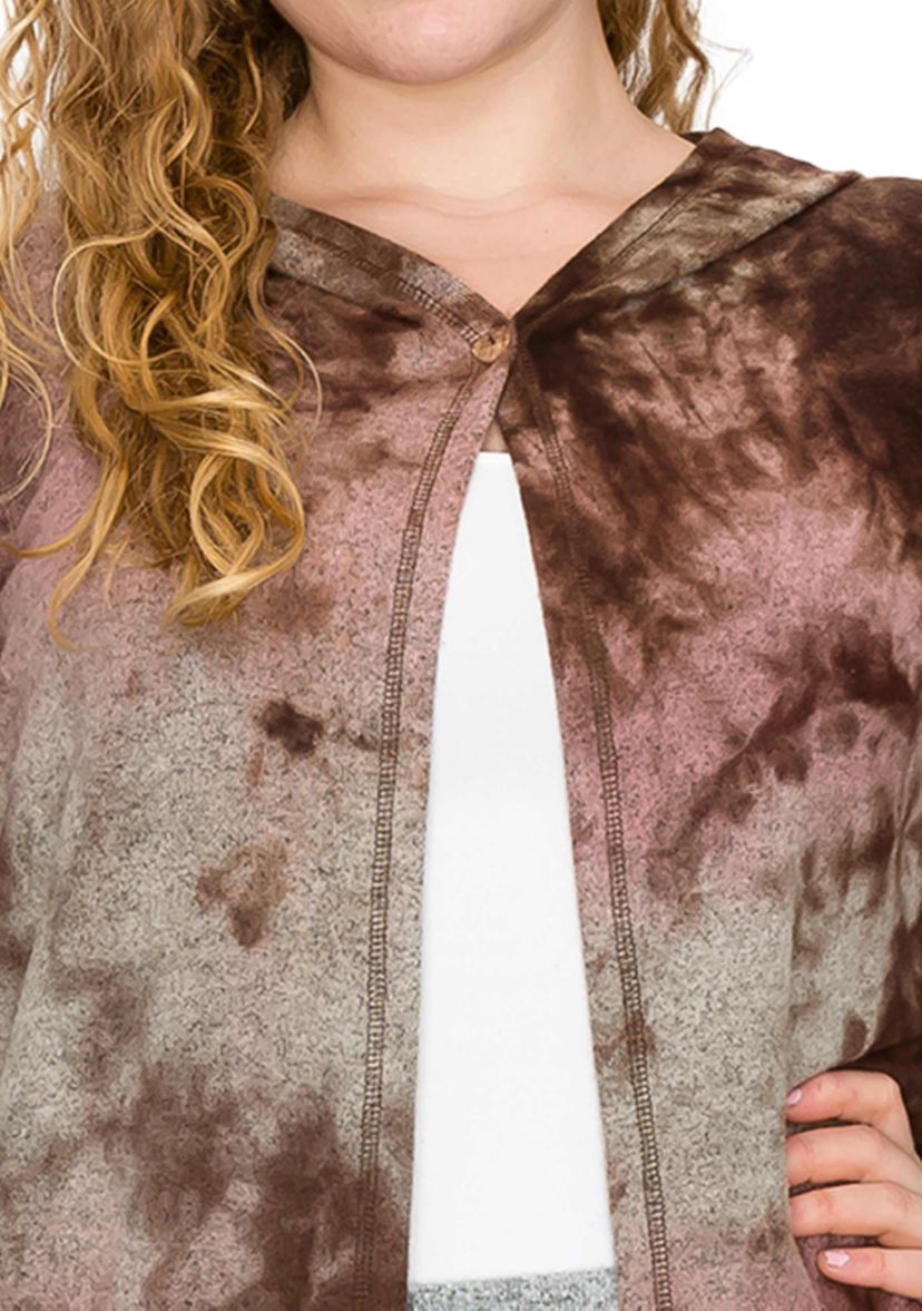 Hand Tie Dye Cozy One Button Hoodie Pocket Cardi