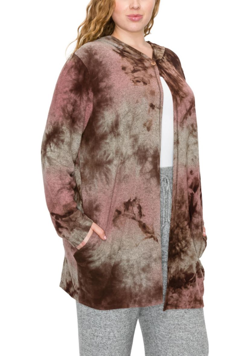 Hand Tie Dye Cozy One Button Hoodie Pocket Cardi