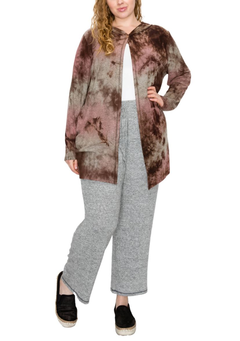Hand Tie Dye Cozy One Button Hoodie Pocket Cardi