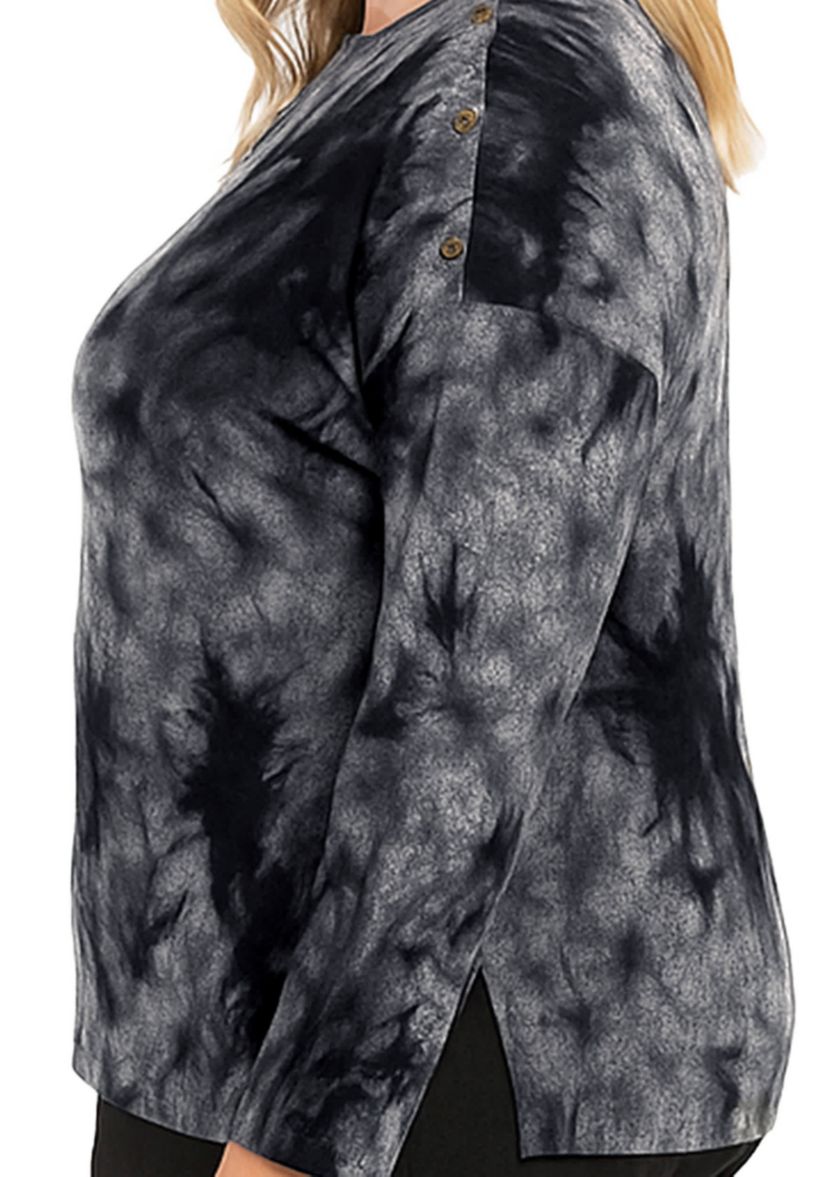 Tie Dye Cozy Button Shoulder Long Sleeve