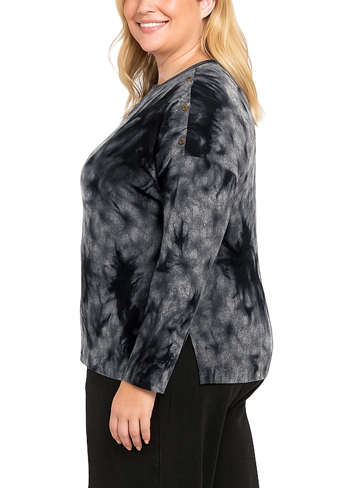Tie Dye Cozy Button Shoulder Long Sleeve