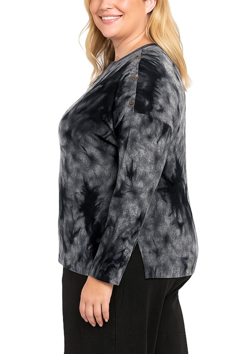Tie Dye Cozy Button Shoulder Long Sleeve