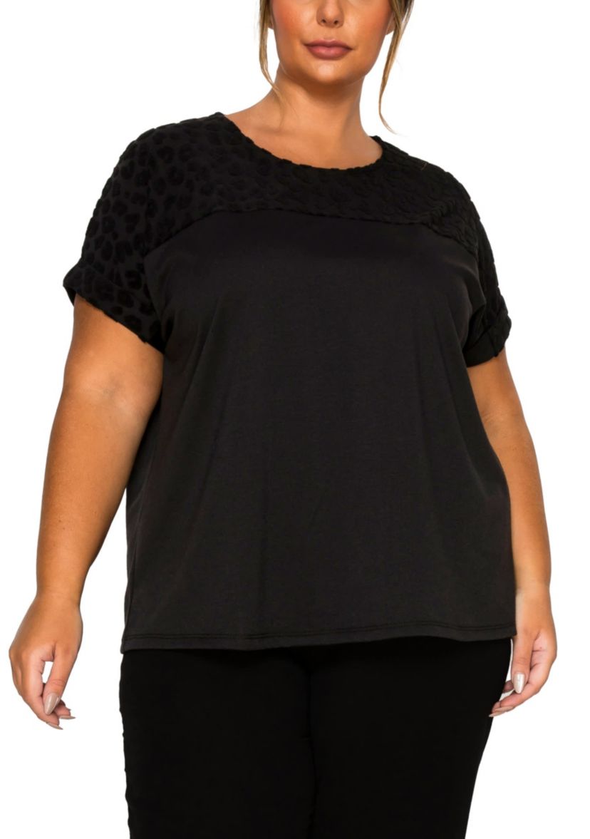 Cheetah Burnout Contrast Yoke Dolman Rolled Sleeve