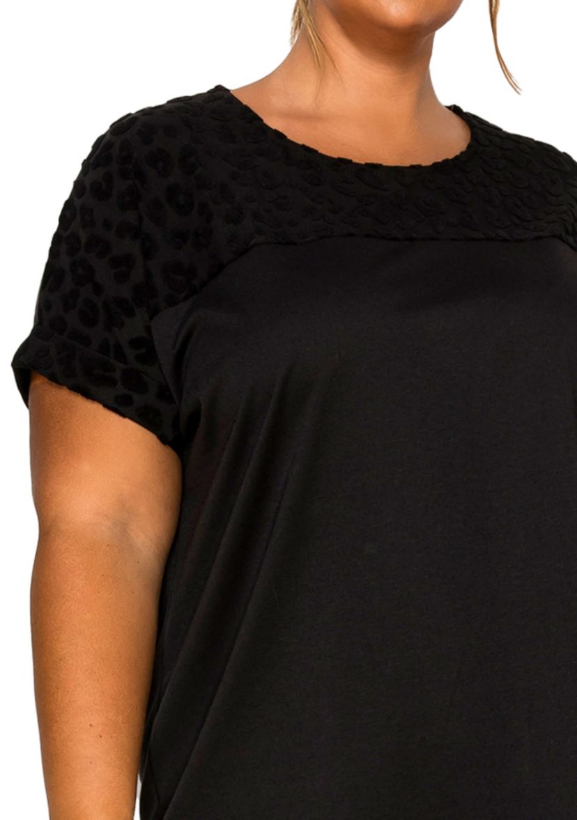 Cheetah Burnout Contrast Yoke Dolman Rolled Sleeve