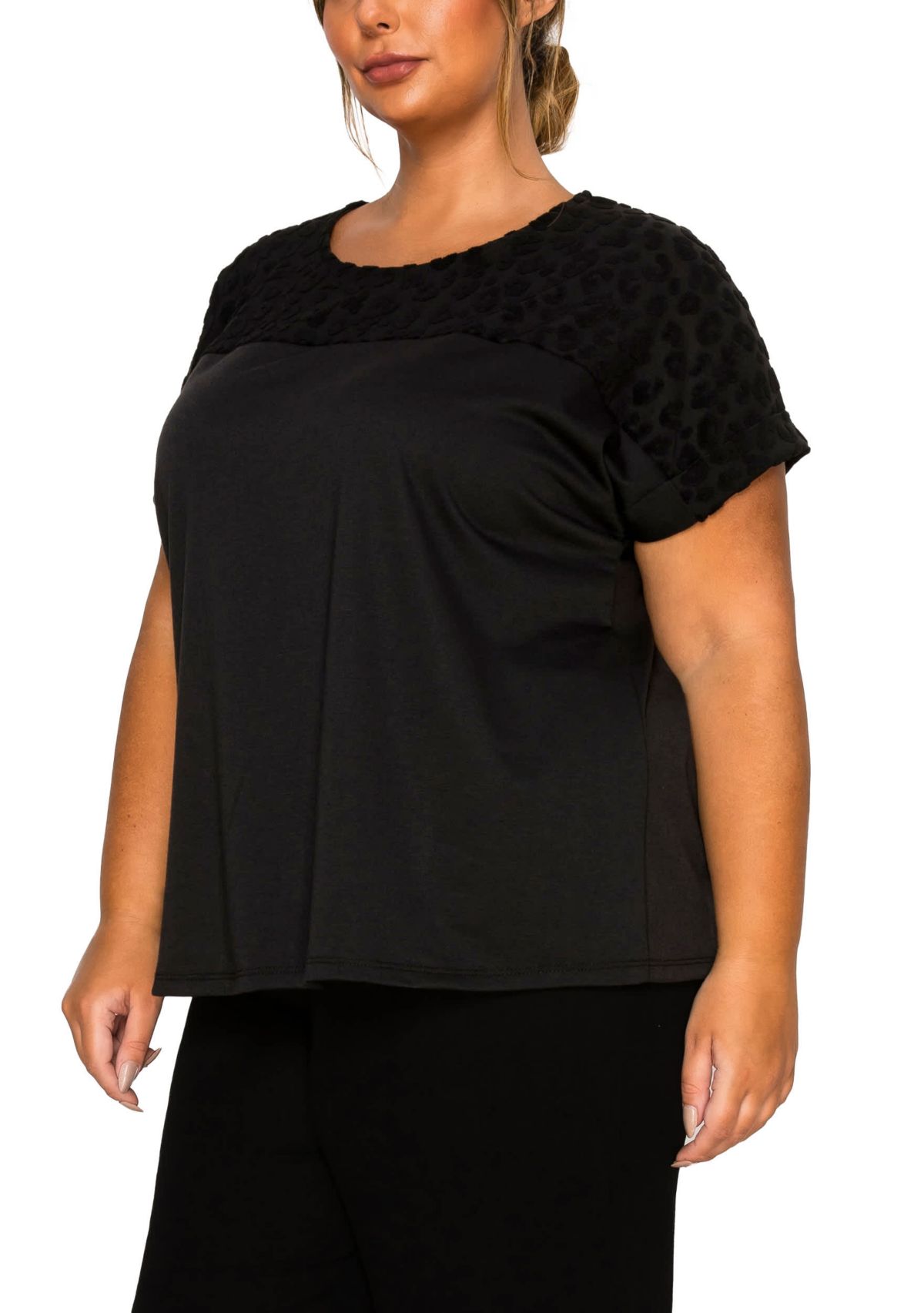 Cheetah Burnout Contrast Yoke Dolman Rolled Sleeve