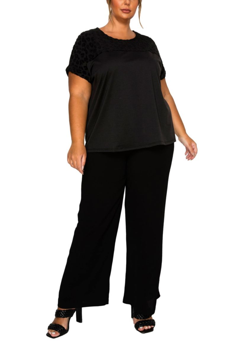 Cheetah Burnout Contrast Yoke Dolman Rolled Sleeve