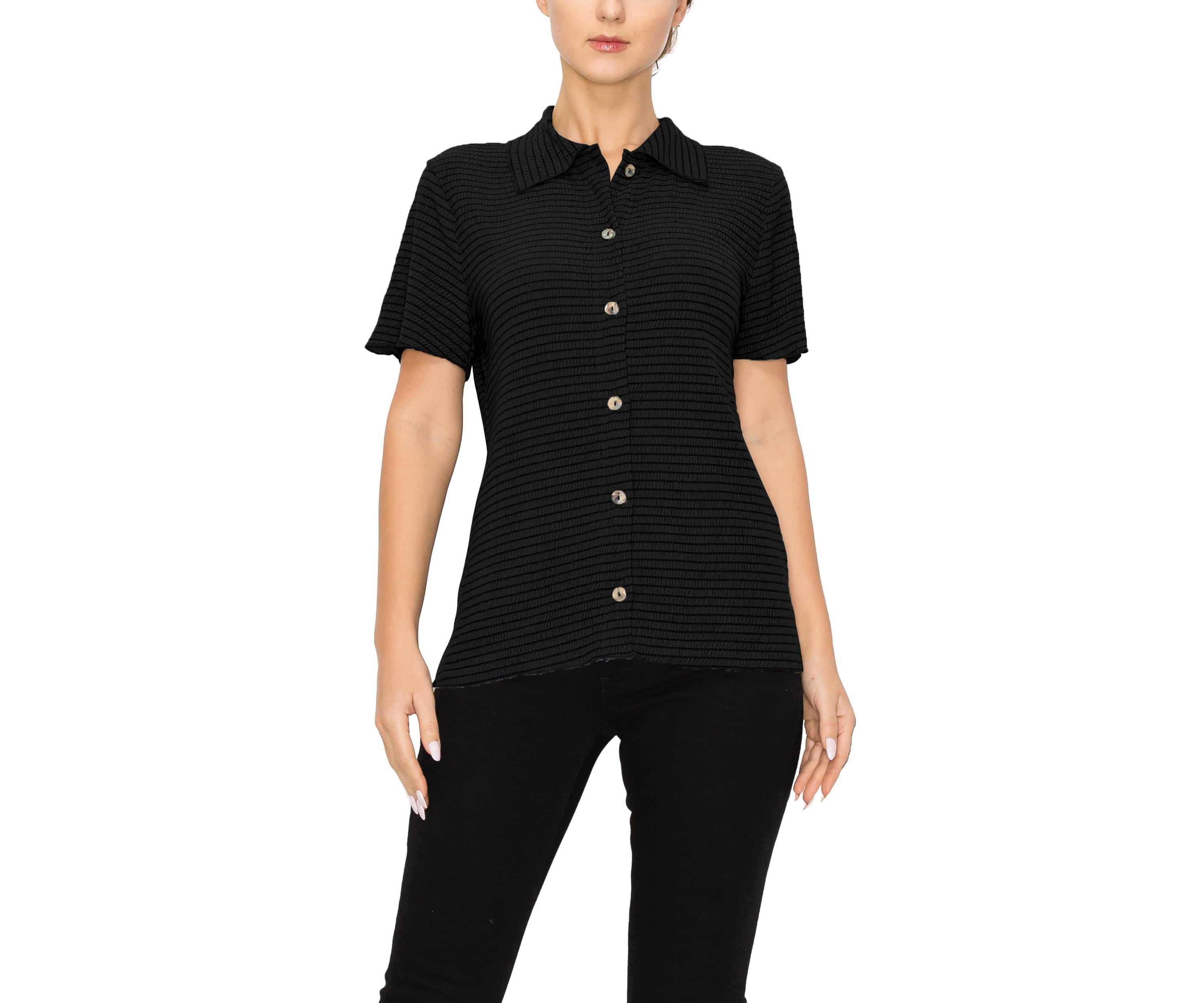 Smocked Jersey Short Sleeve Button Shirt