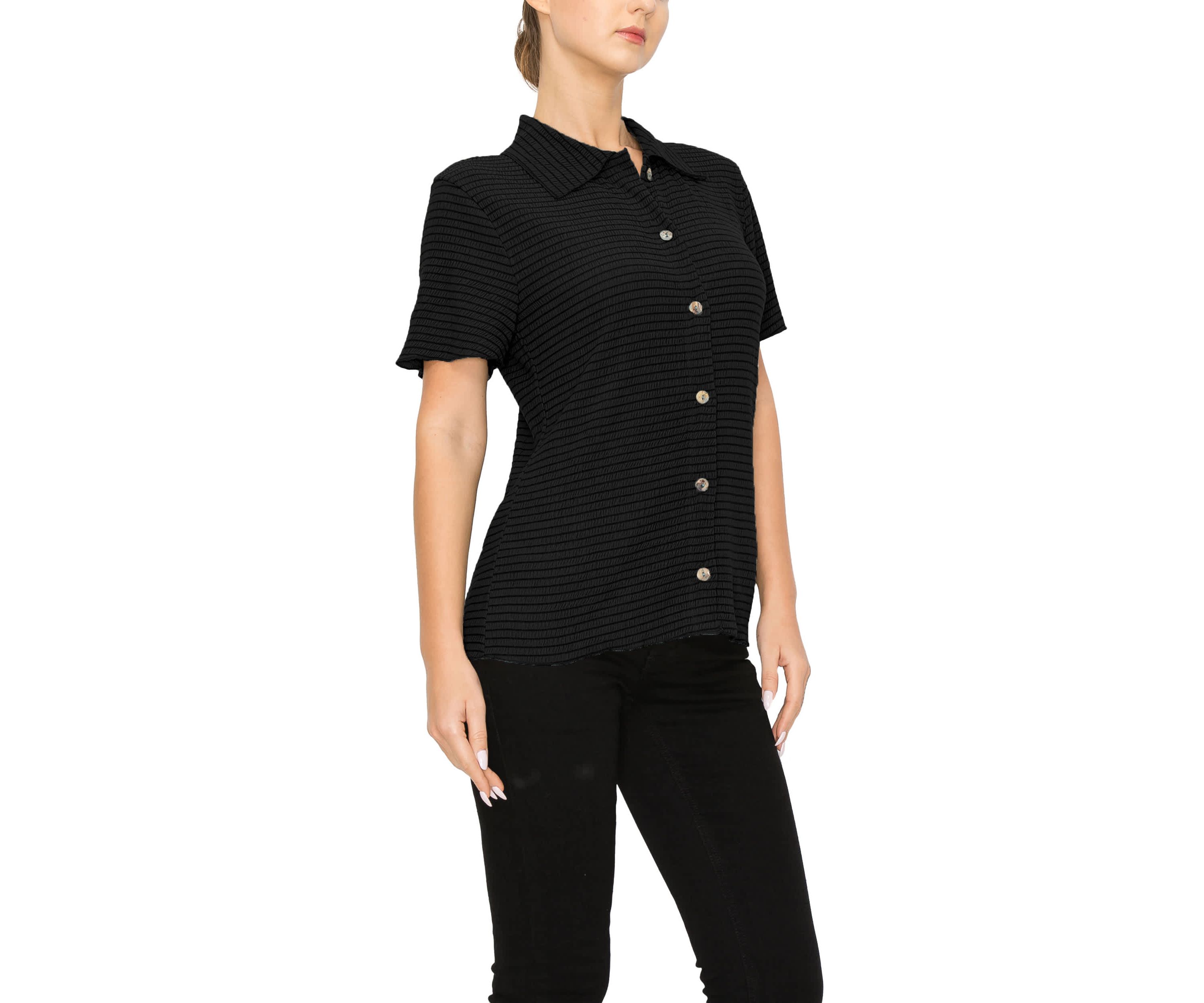 Smocked Jersey Short Sleeve Button Shirt