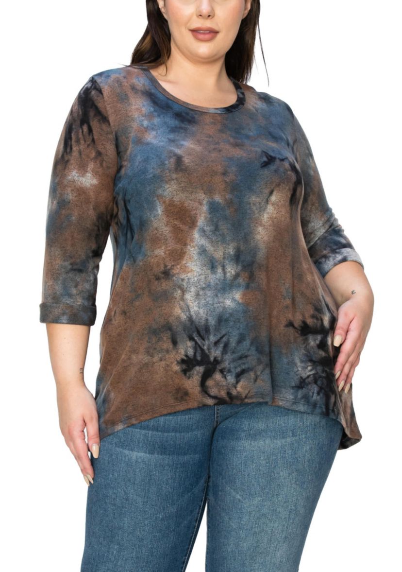 Hand Tie Dye Cozy 3Q Rolled Sleeve Button Back