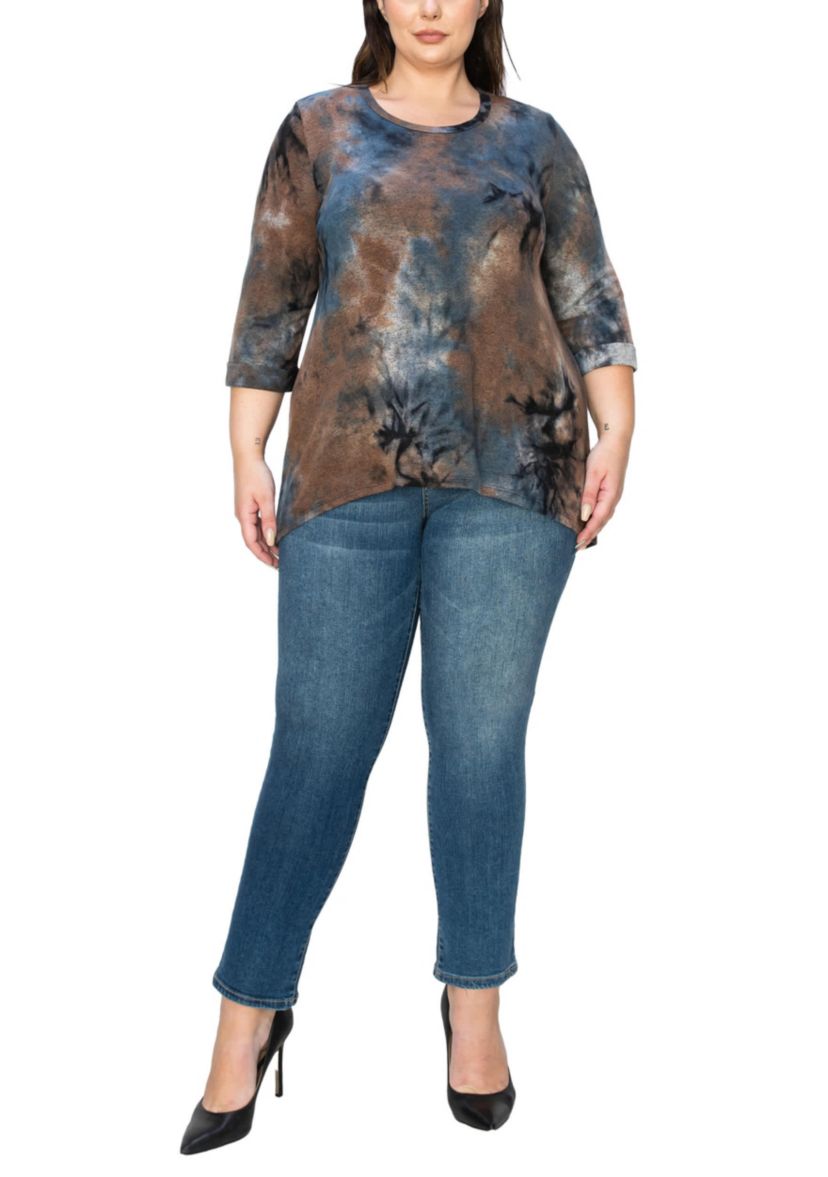 Hand Tie Dye Cozy 3Q Rolled Sleeve Button Back
