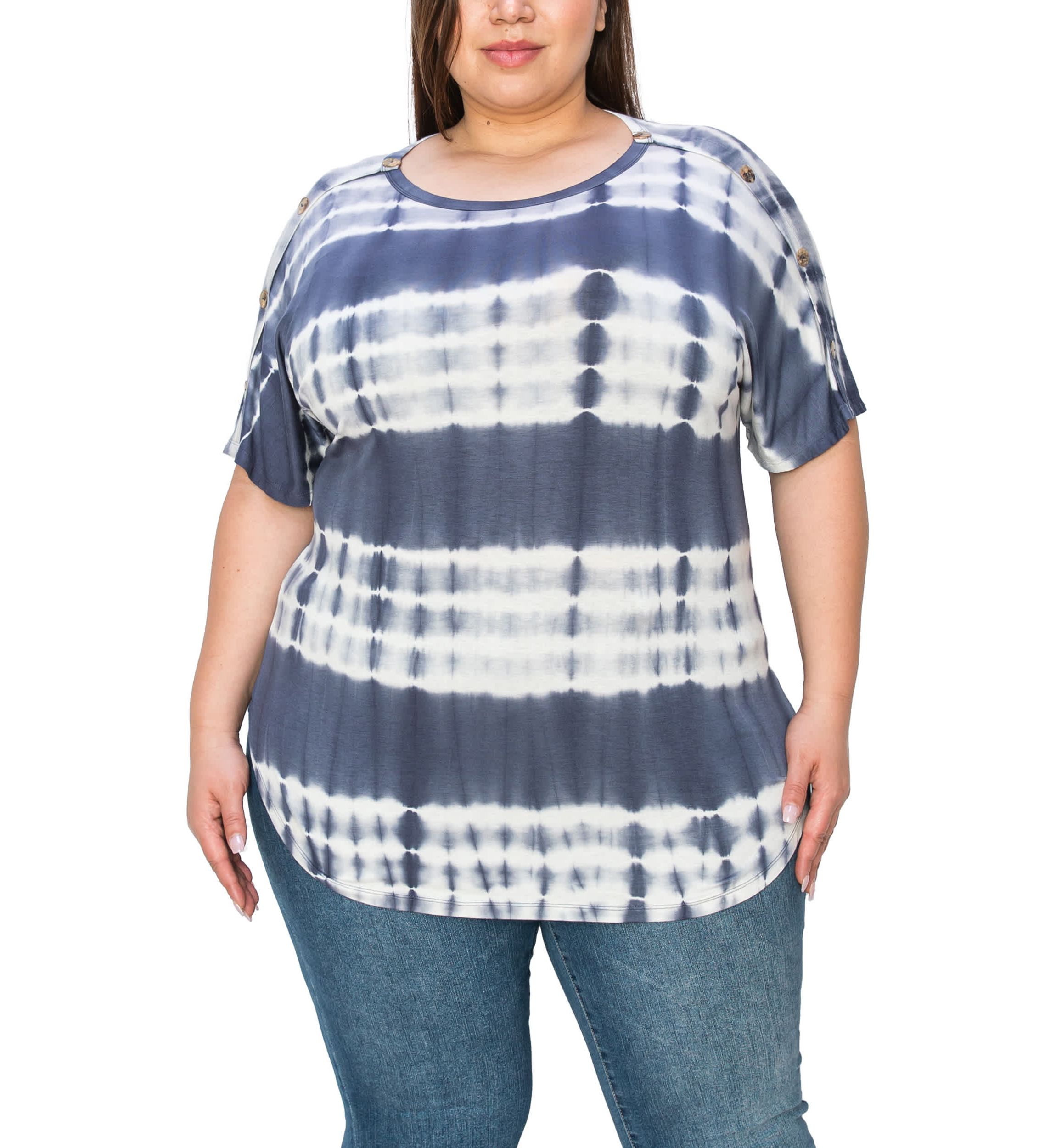 Hand Tie Dye Button Shoulder Short Sleeve