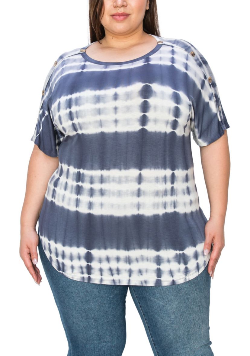 Hand Tie Dye Button Shoulder Short Sleeve