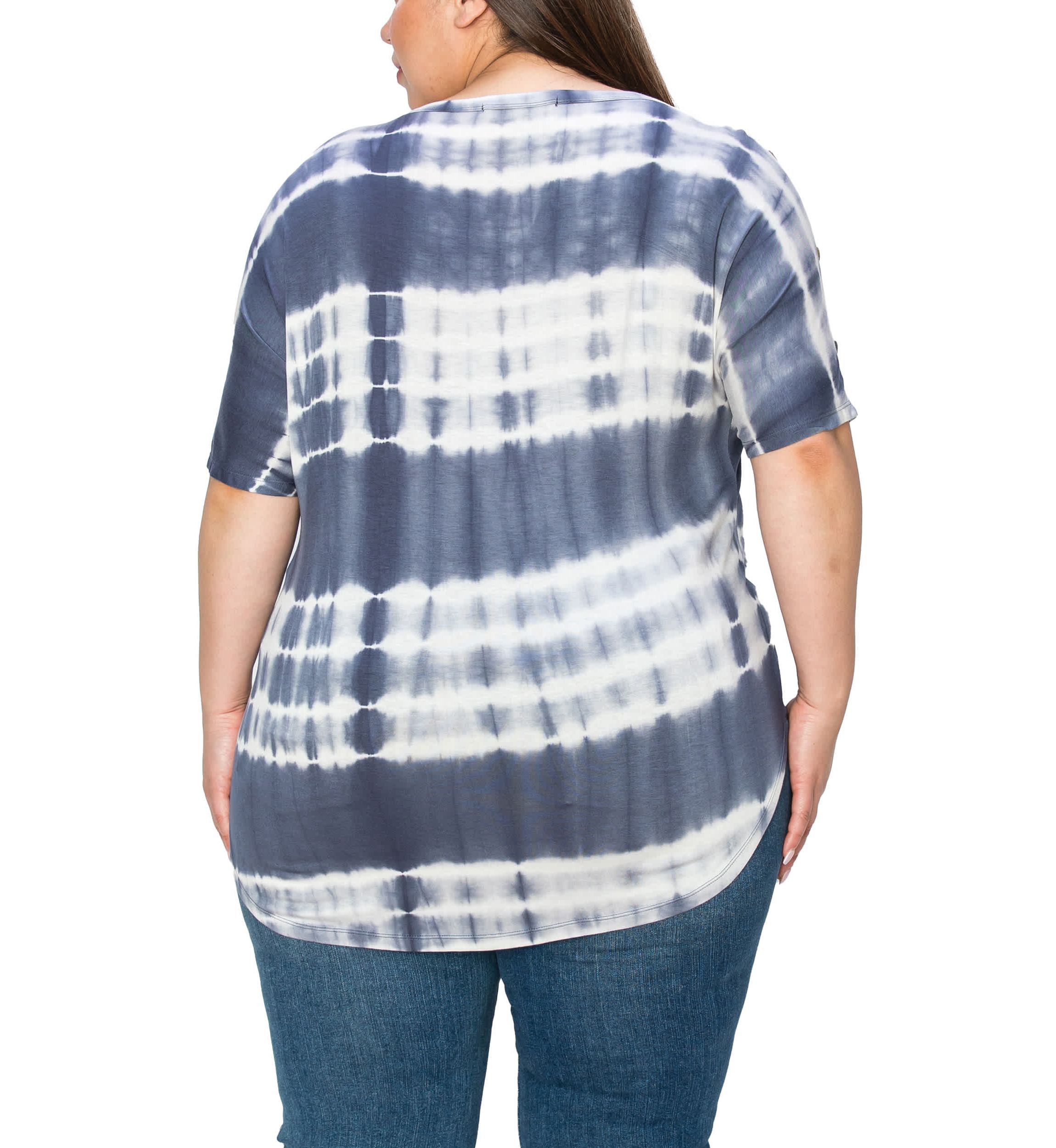 Hand Tie Dye Button Shoulder Short Sleeve