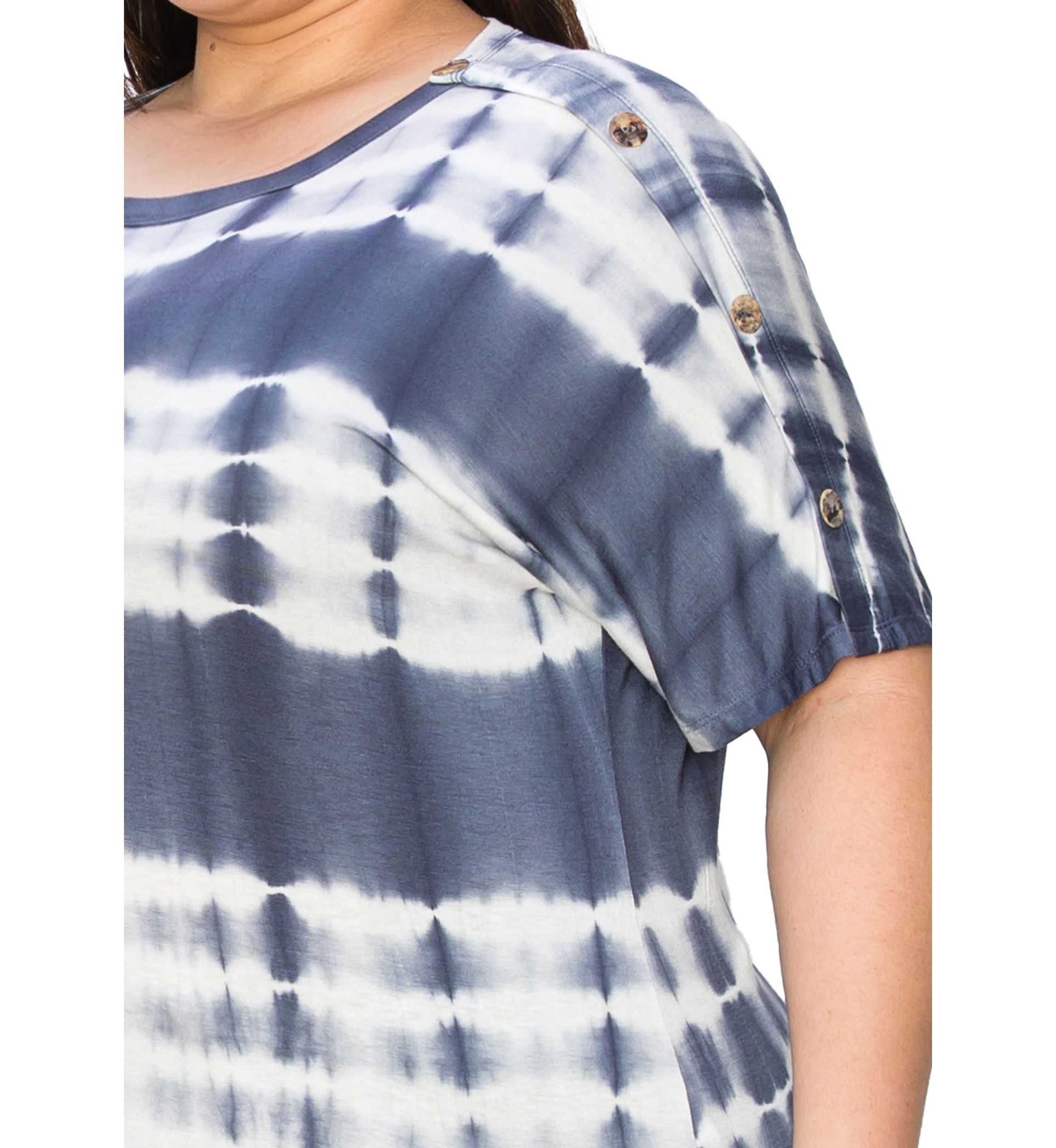 Hand Tie Dye Button Shoulder Short Sleeve