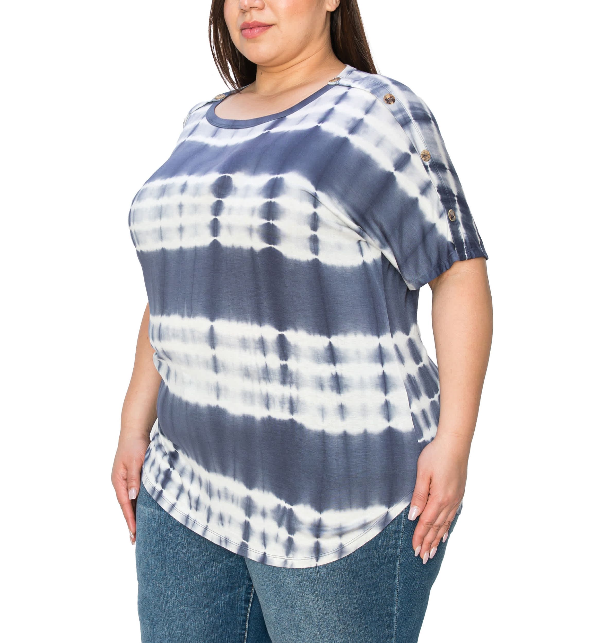 Hand Tie Dye Button Shoulder Short Sleeve
