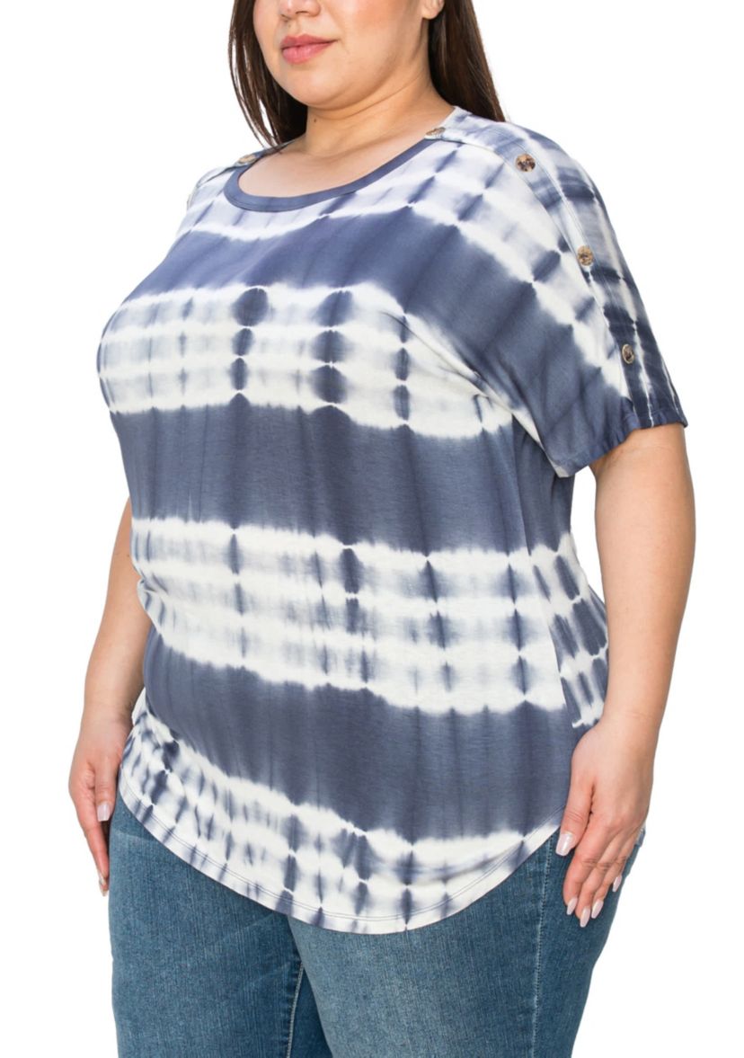 Hand Tie Dye Button Shoulder Short Sleeve