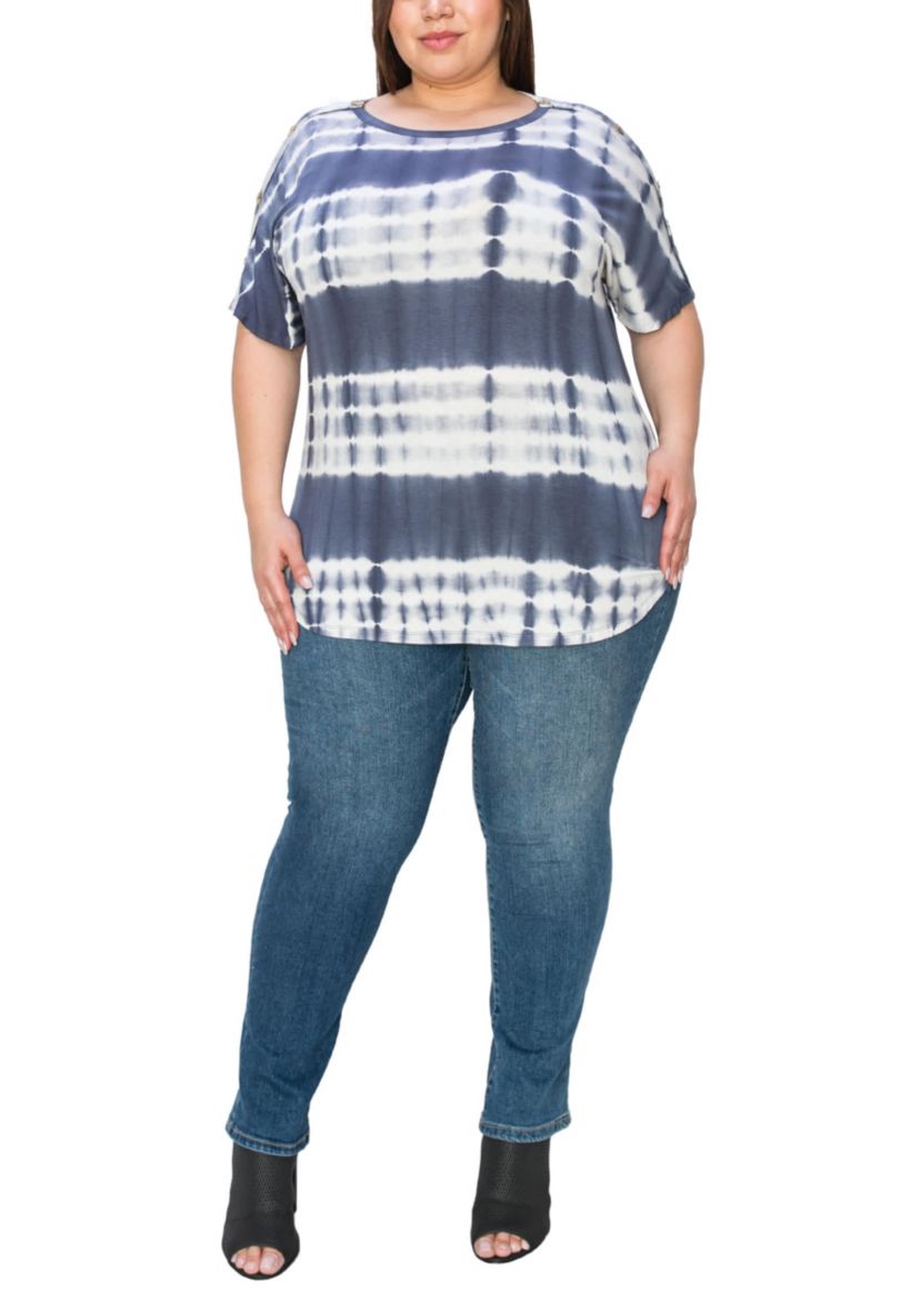 Hand Tie Dye Button Shoulder Short Sleeve