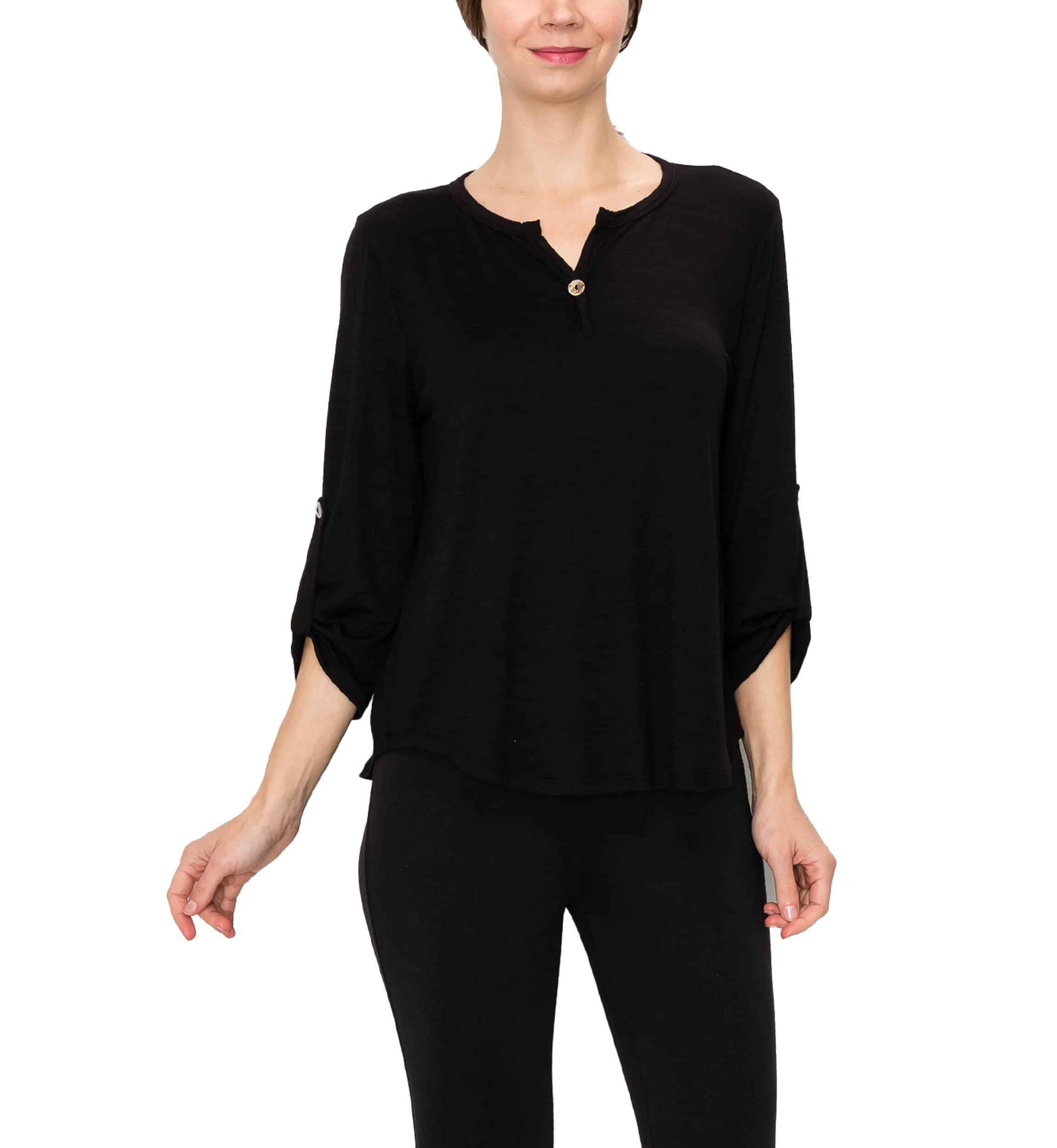 Ice Slub Jersey 1 Button Henley Rolled Tab 3Q Sleeve